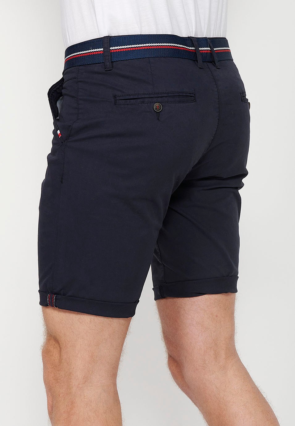 Shorts with turn-up finish with front closure with zipper and button and belt in Navy Color for Men