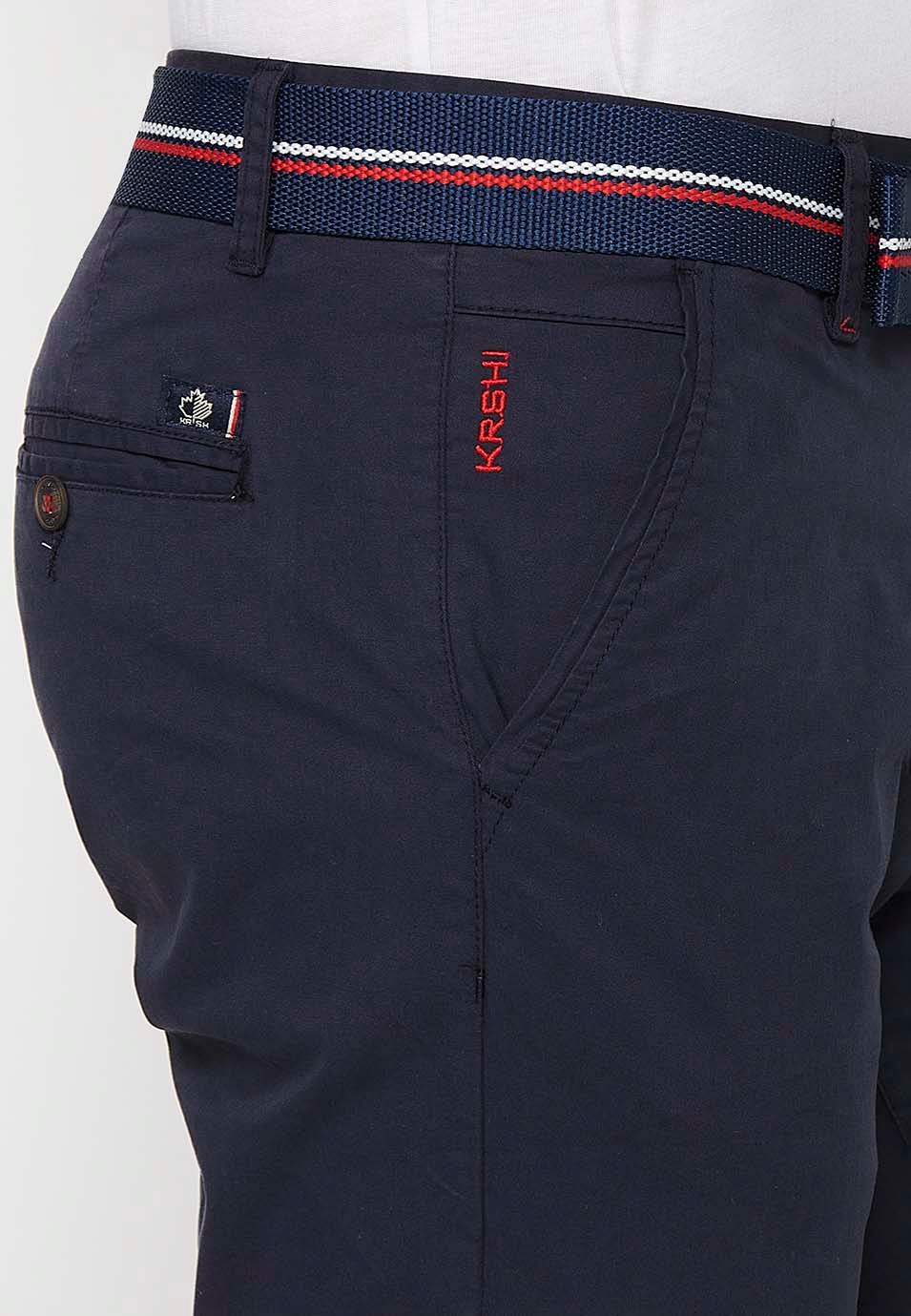 Shorts with turn-up finish with front closure with zipper and button and belt in Navy Color for Men