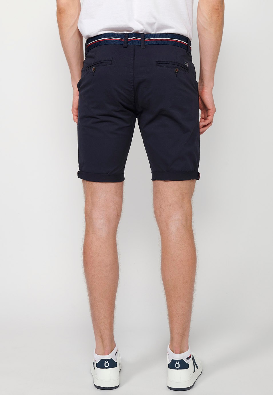 Shorts with turn-up finish with front closure with zipper and button and belt in Navy Color for Men