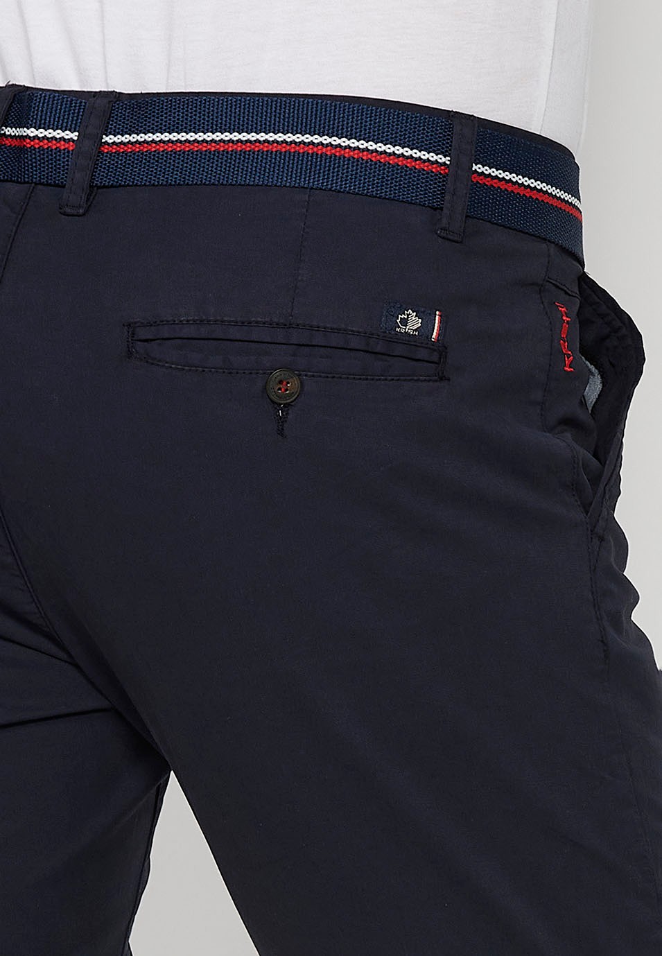 Shorts with turn-up finish with front closure with zipper and button and belt in Navy Color for Men