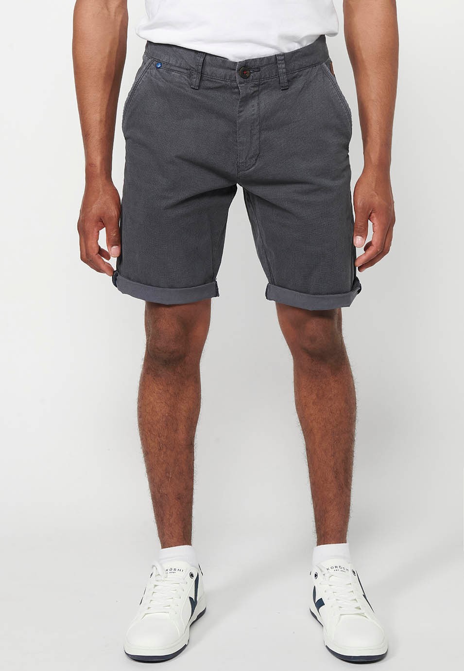 Bermuda Chino Shorts with Turn-Up Finish with Front Zipper and Button Closure with Four Pockets in Gray for Men