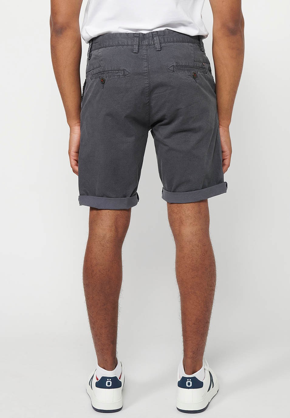 Bermuda Chino Shorts with Turn-Up Finish with Front Zipper and Button Closure with Four Pockets in Gray for Men