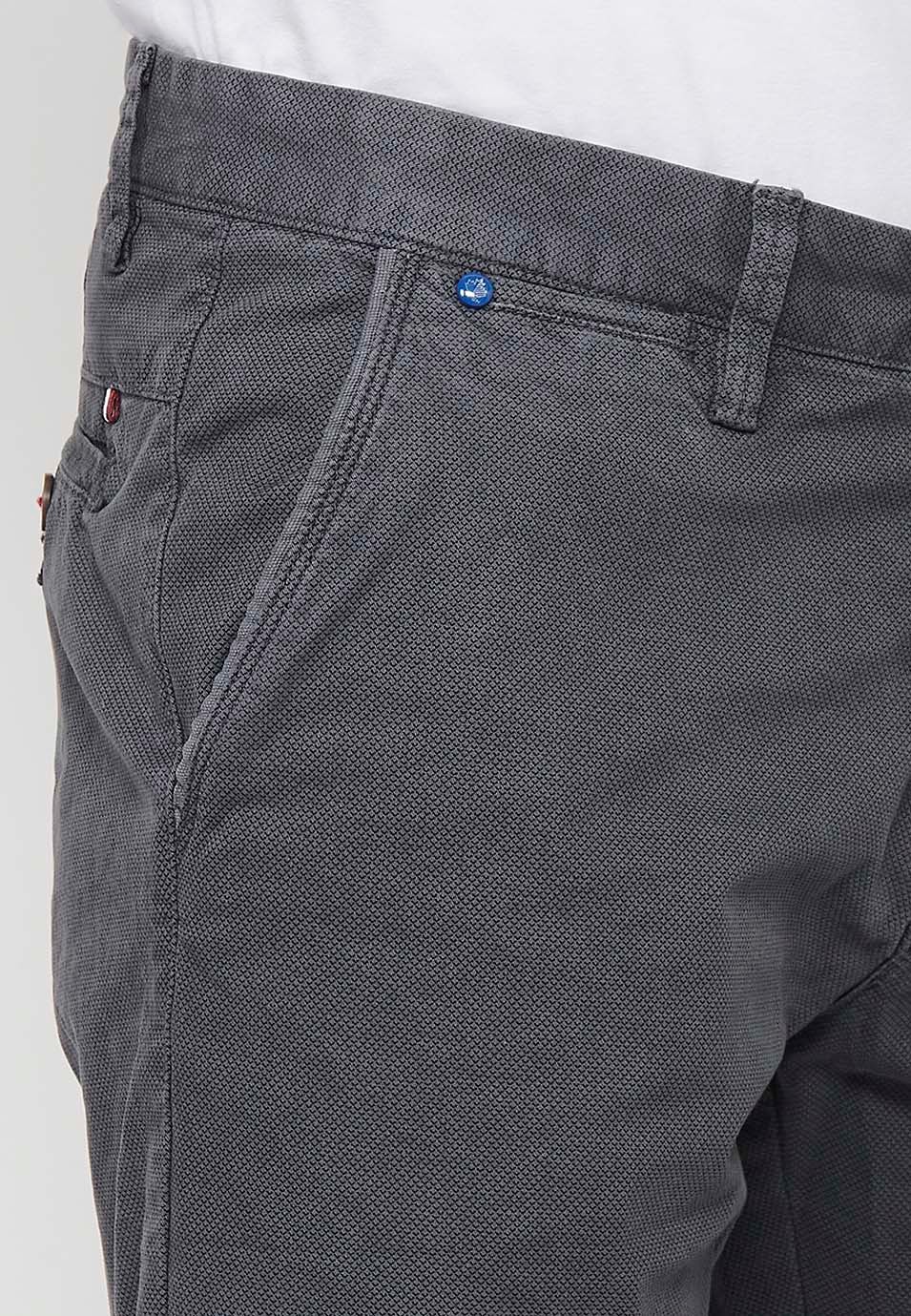 Bermuda-Chino-Shorts mit Umschlag, Reißverschluss vorne und Knopfverschluss und vier Taschen in Grau für Herren