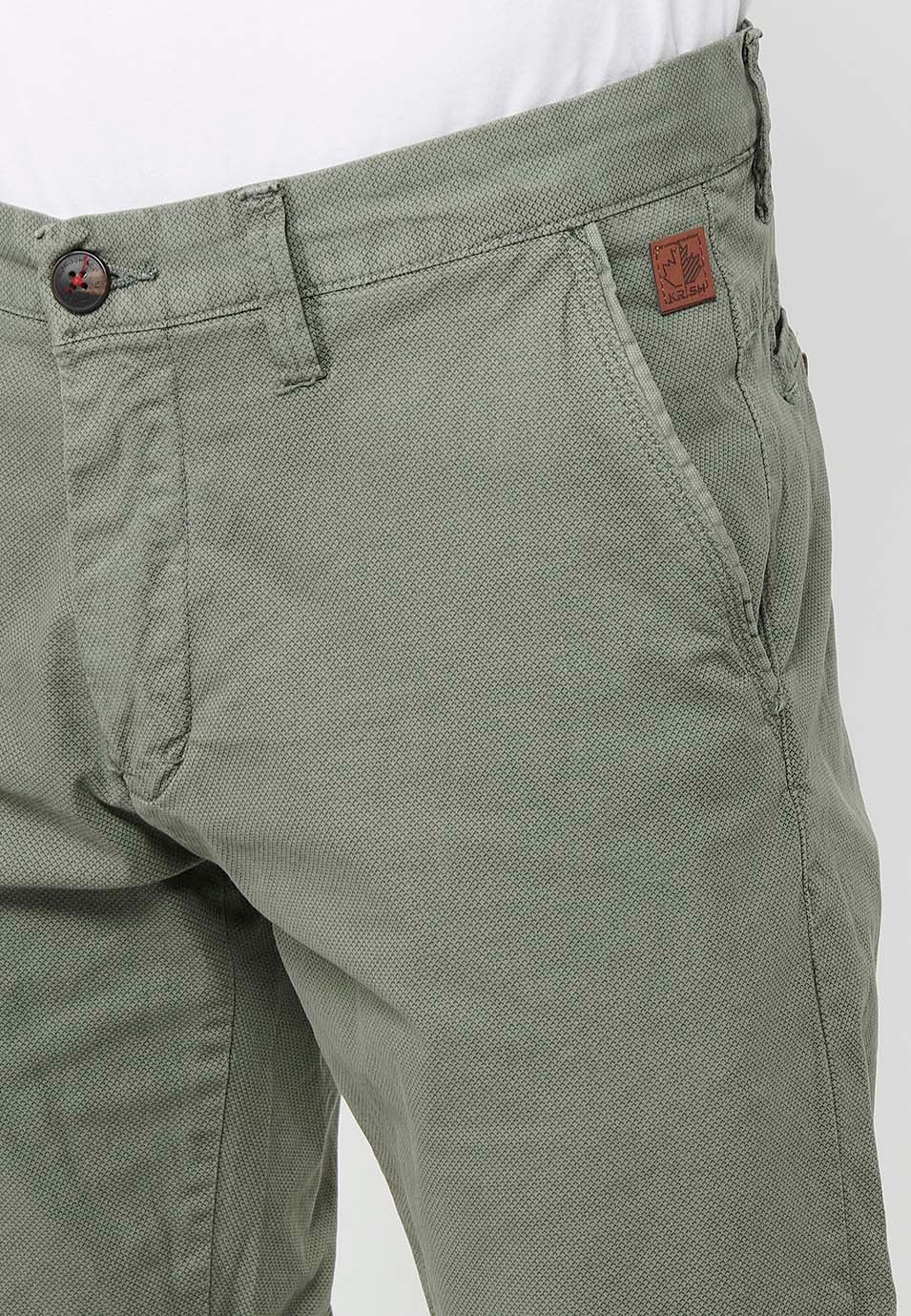Bermuda Chino Shorts with Turn-Up Finish with Front Zipper and Button Closure with Four Pockets in Green Color for Men 6