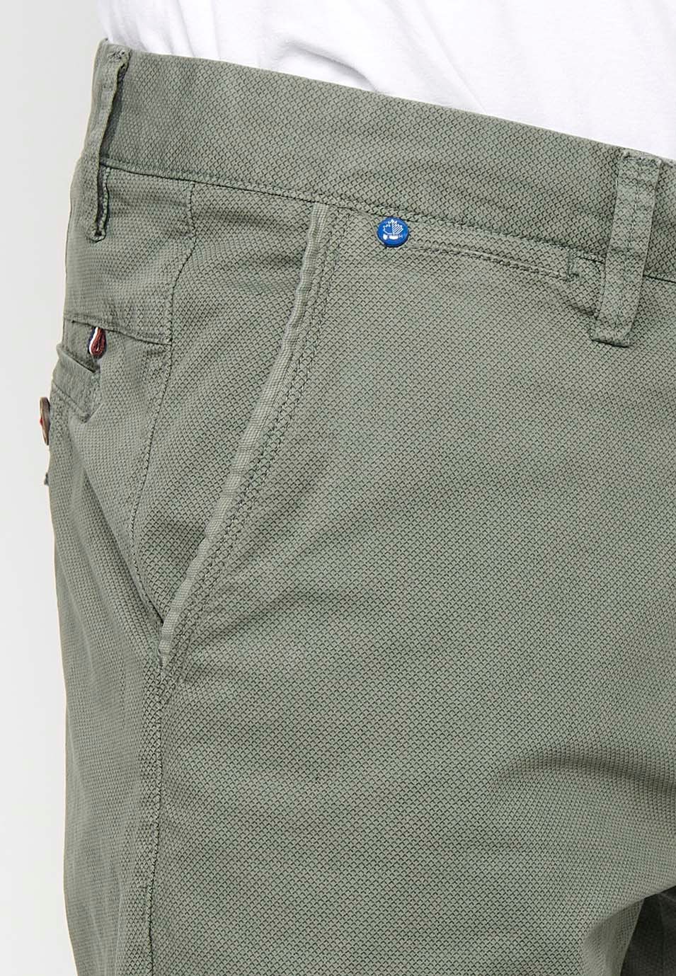 Bermuda Chino Shorts with Turn-Up Finish with Front Zipper and Button Closure with Four Pockets in Green Color for Men 8