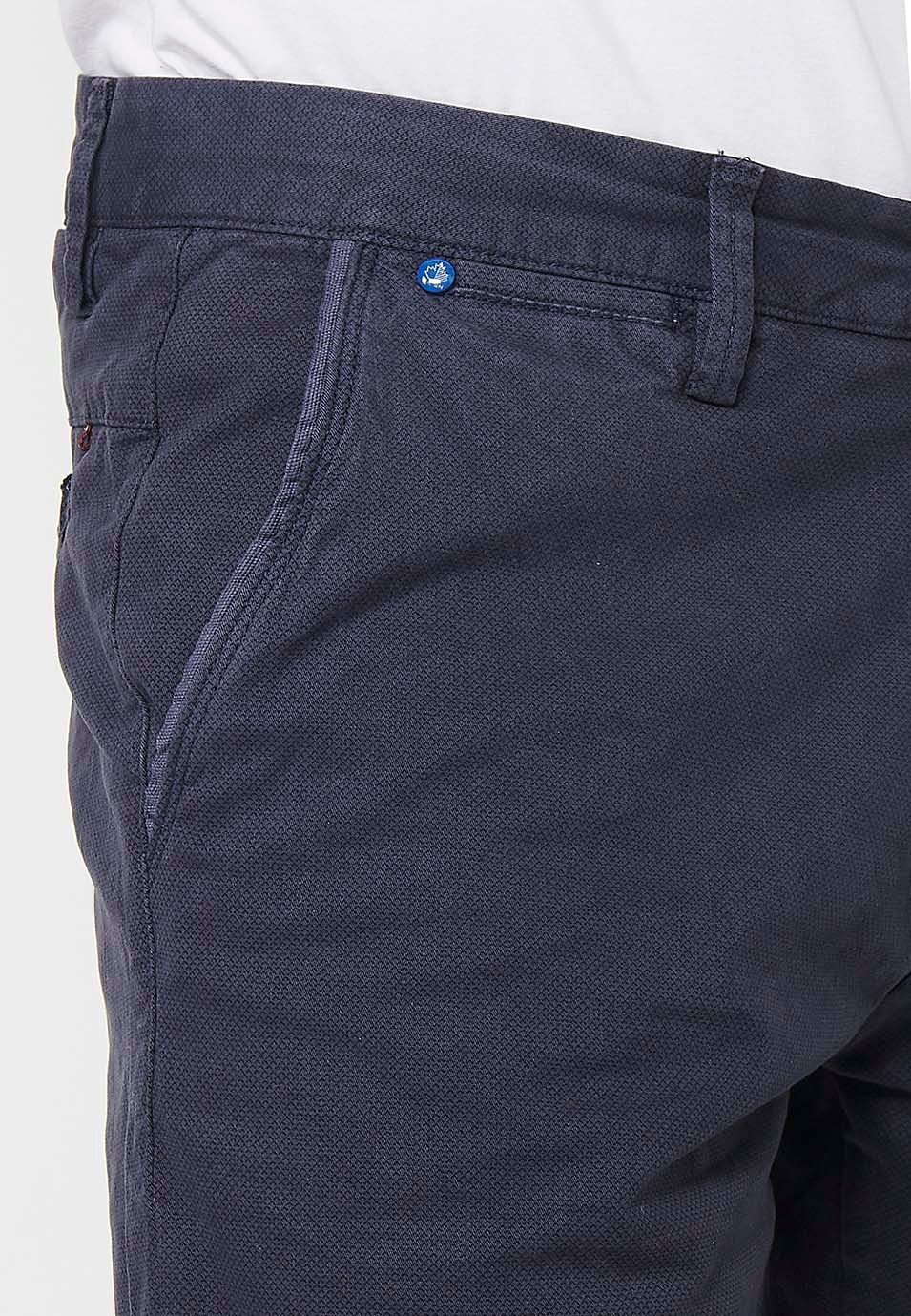 Bermuda Chino shorts with turn-up finish with front zipper and button closure with four pockets in Navy Color for Men 8