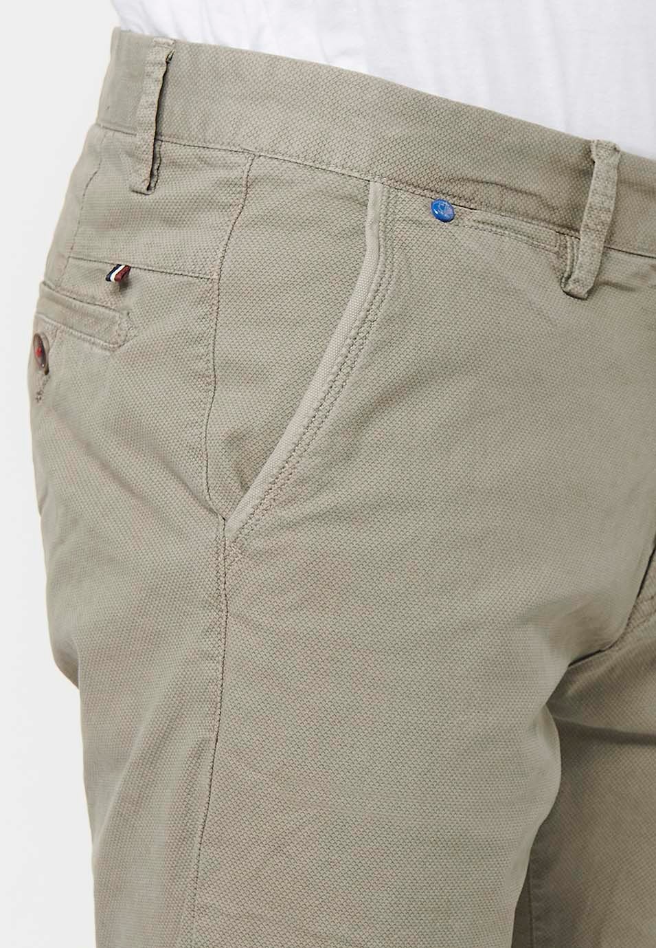 Men's Bermuda Chino Shorts with Turn-Up Finish with Front Zipper and Button Closure with Four Pockets in Mink Color 8