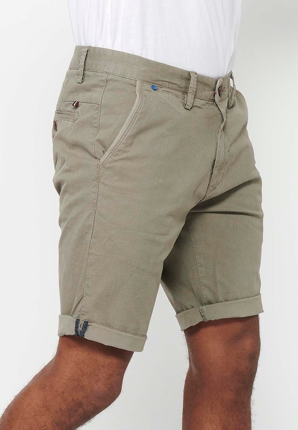 Herren-Bermuda-Chino-Shorts mit Umschlag, Reißverschluss vorne und Knopfverschluss sowie vier Taschen in Nerzfarbe 3