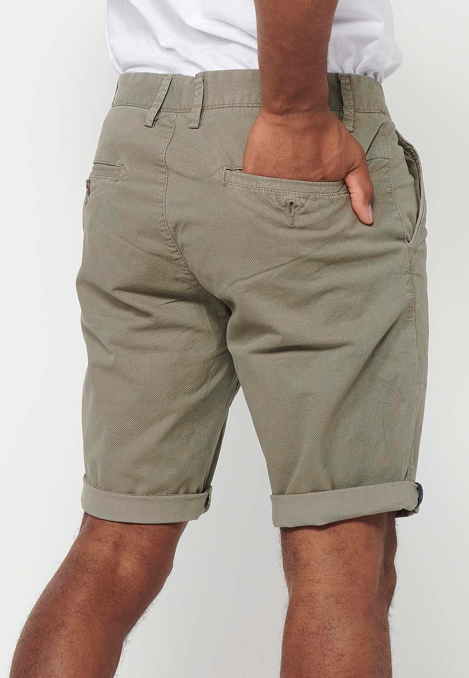 Men's Bermuda Chino Shorts with Turn-Up Finish with Front Zipper and Button Closure with Four Pockets in Mink Color 5