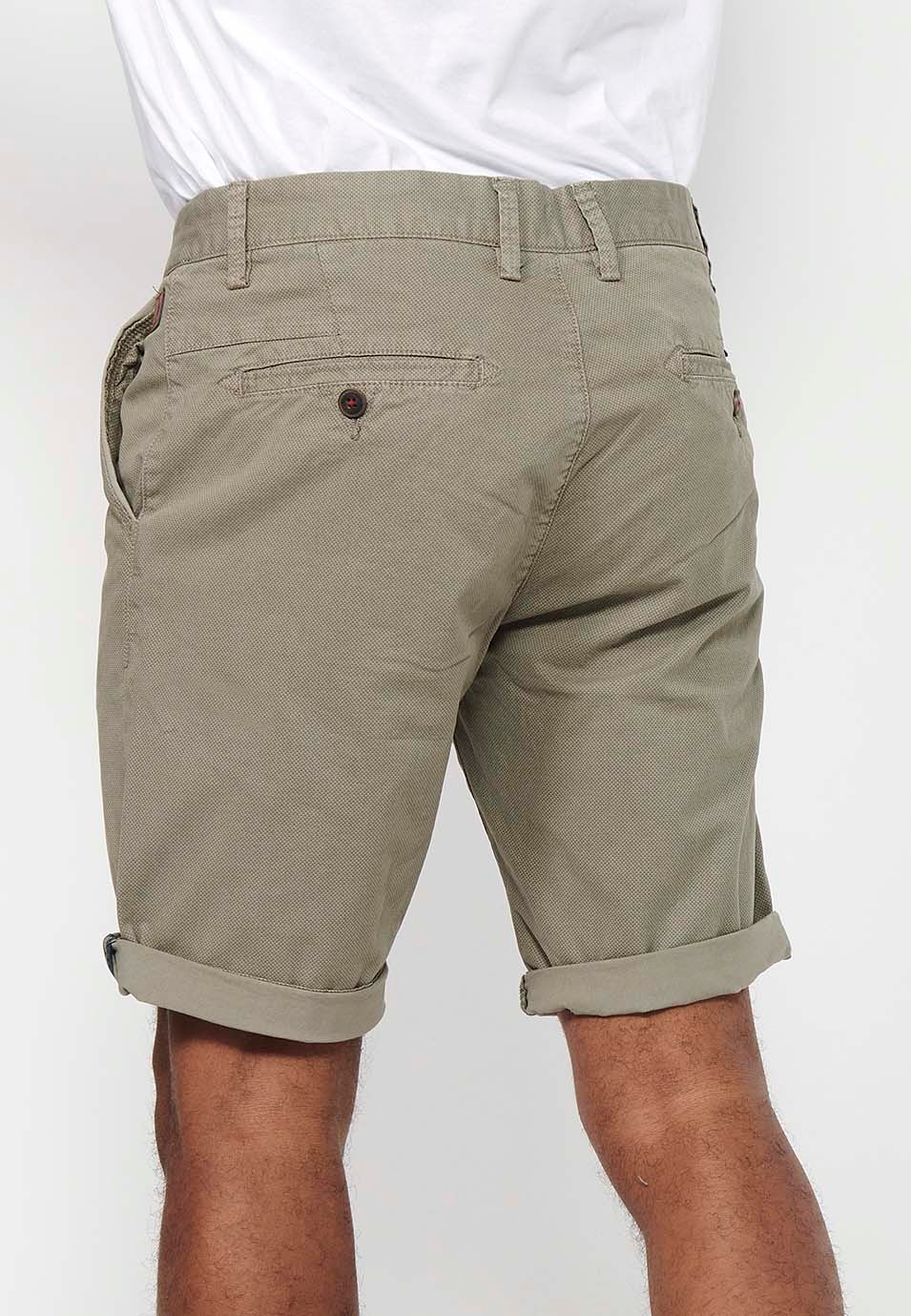Men's Bermuda Chino Shorts with Turn-Up Finish with Front Zipper and Button Closure with Four Pockets in Mink Color 9