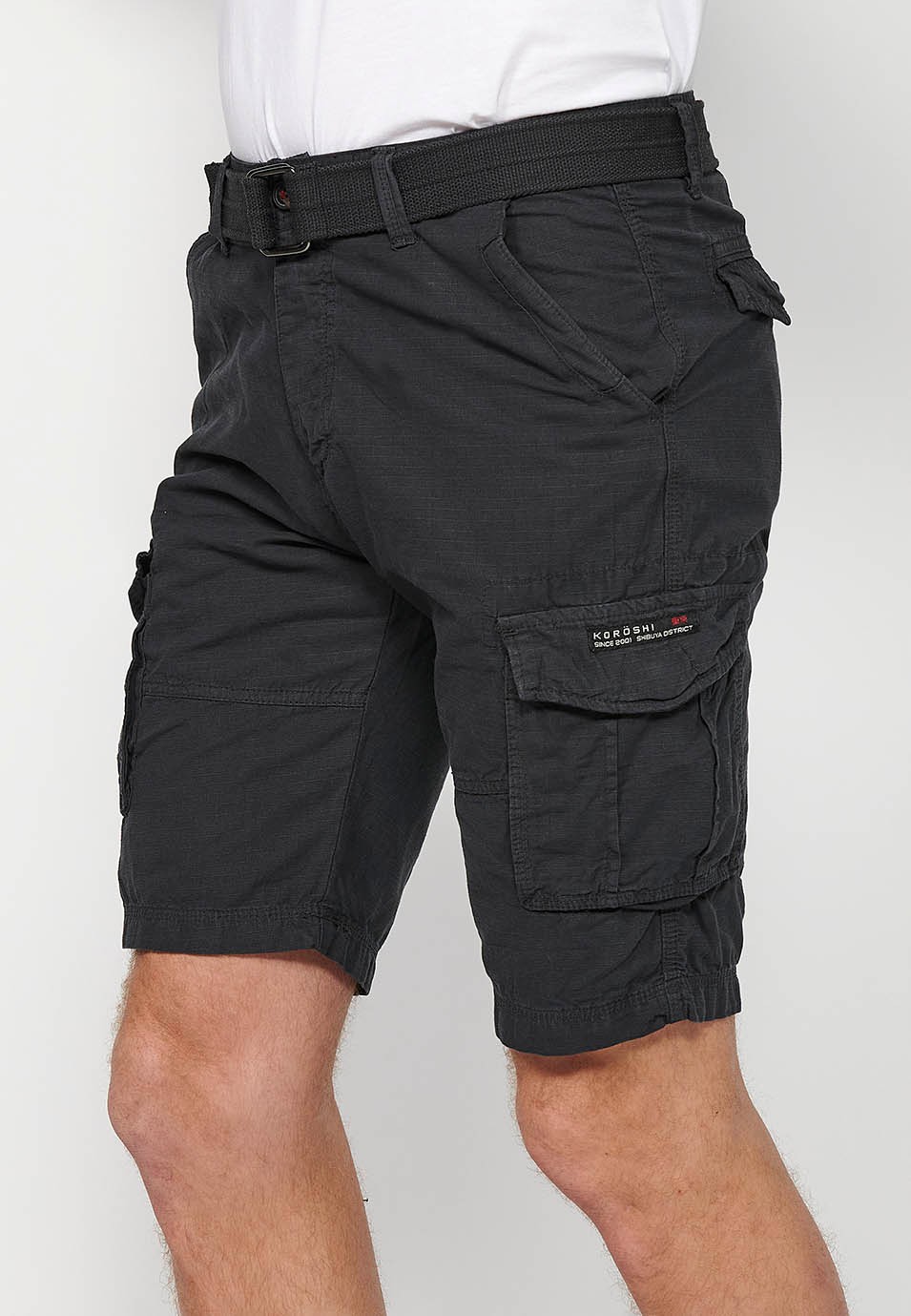 Cotton Cargo Shorts with Belt and Front Closure with Zipper and Button with Pockets, Two Back Pockets with Flap and Two Black Cargo Pants for Men 3