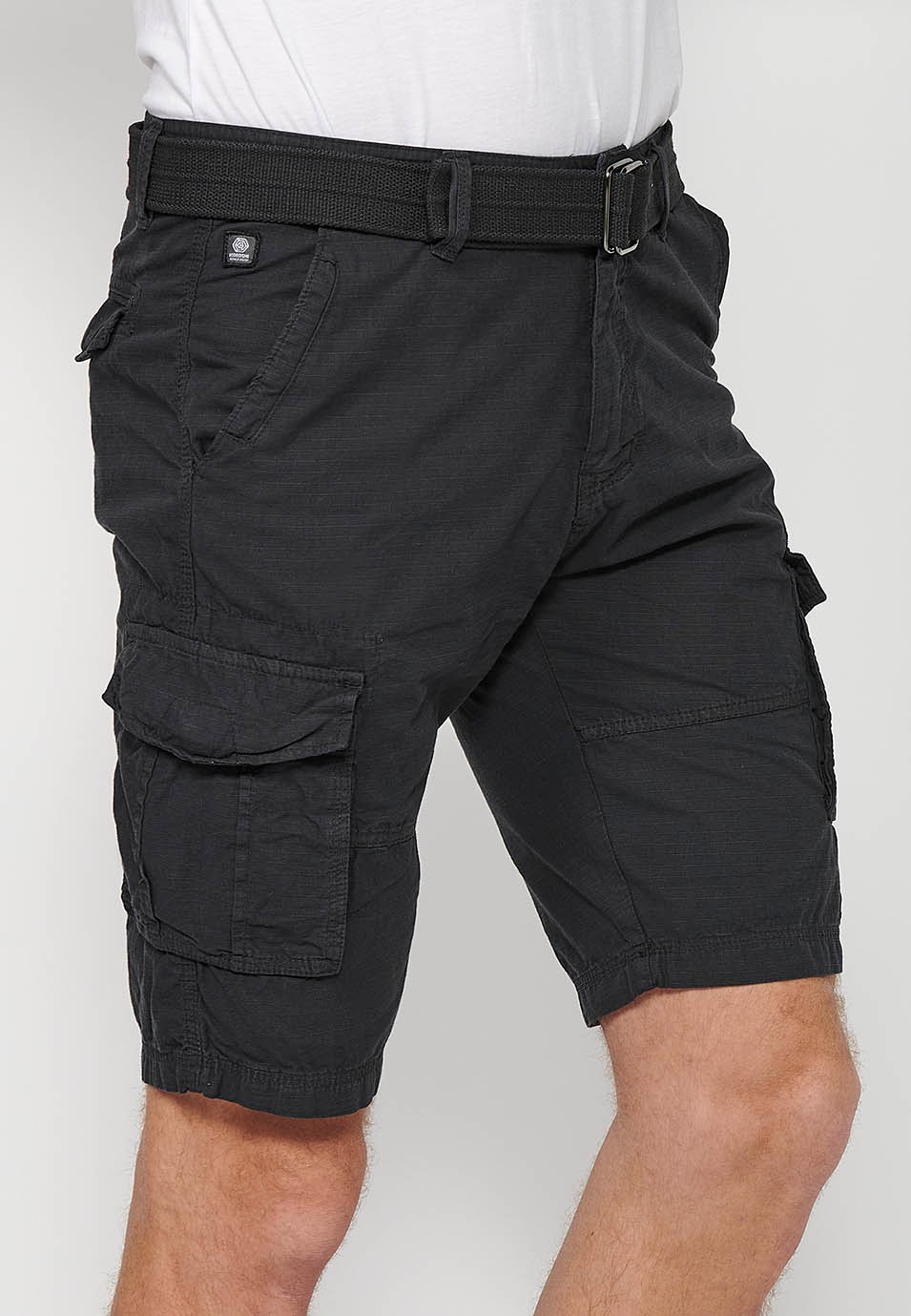 Cotton Cargo Shorts with Belt and Front Closure with Zipper and Button with Pockets, Two Back Pockets with Flap and Two Black Cargo Pants for Men 4
