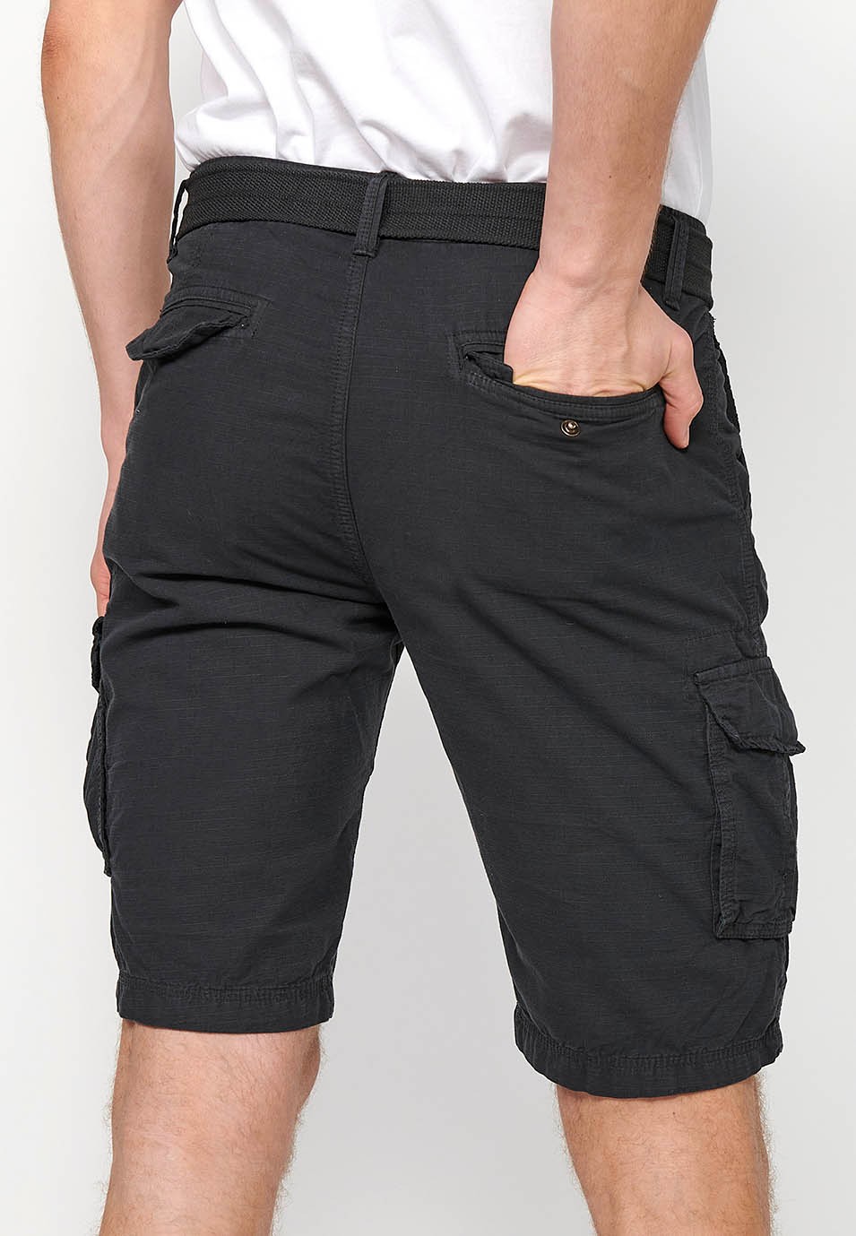 Cotton Cargo Shorts with Belt and Front Closure with Zipper and Button with Pockets, Two Back Pockets with Flap and Two Black Cargo Pants for Men 7