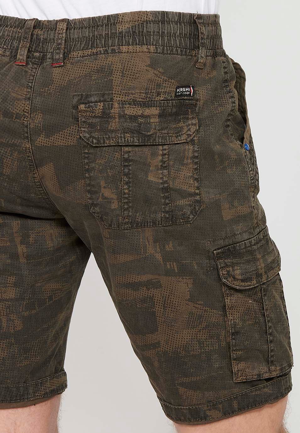 Cargo-Shorts mit Frontverschluss mit Reißverschluss und Knopf und vier Taschen, zwei Gesäßtaschen mit Patte mit zwei Cargotaschen mit Patte und verstellbarer Taille mit Kordelzug in der Farbe Khaki für Herren 9