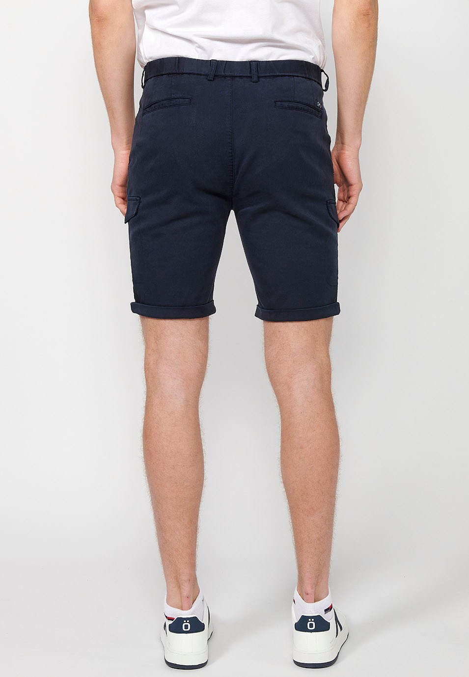 Shorts with rubberized waist and zipper and button closure with pockets, two sides with flap in Navy Color for Men