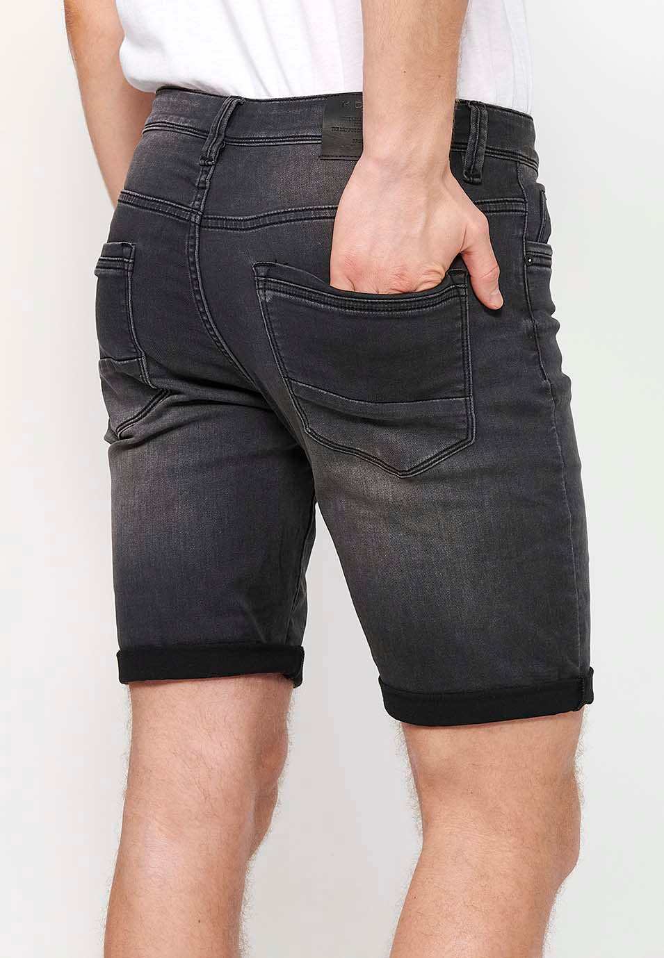 Shorts mit Umschlag und Frontverschluss mit Reißverschluss und Knopf in Schwarz für Herren 6