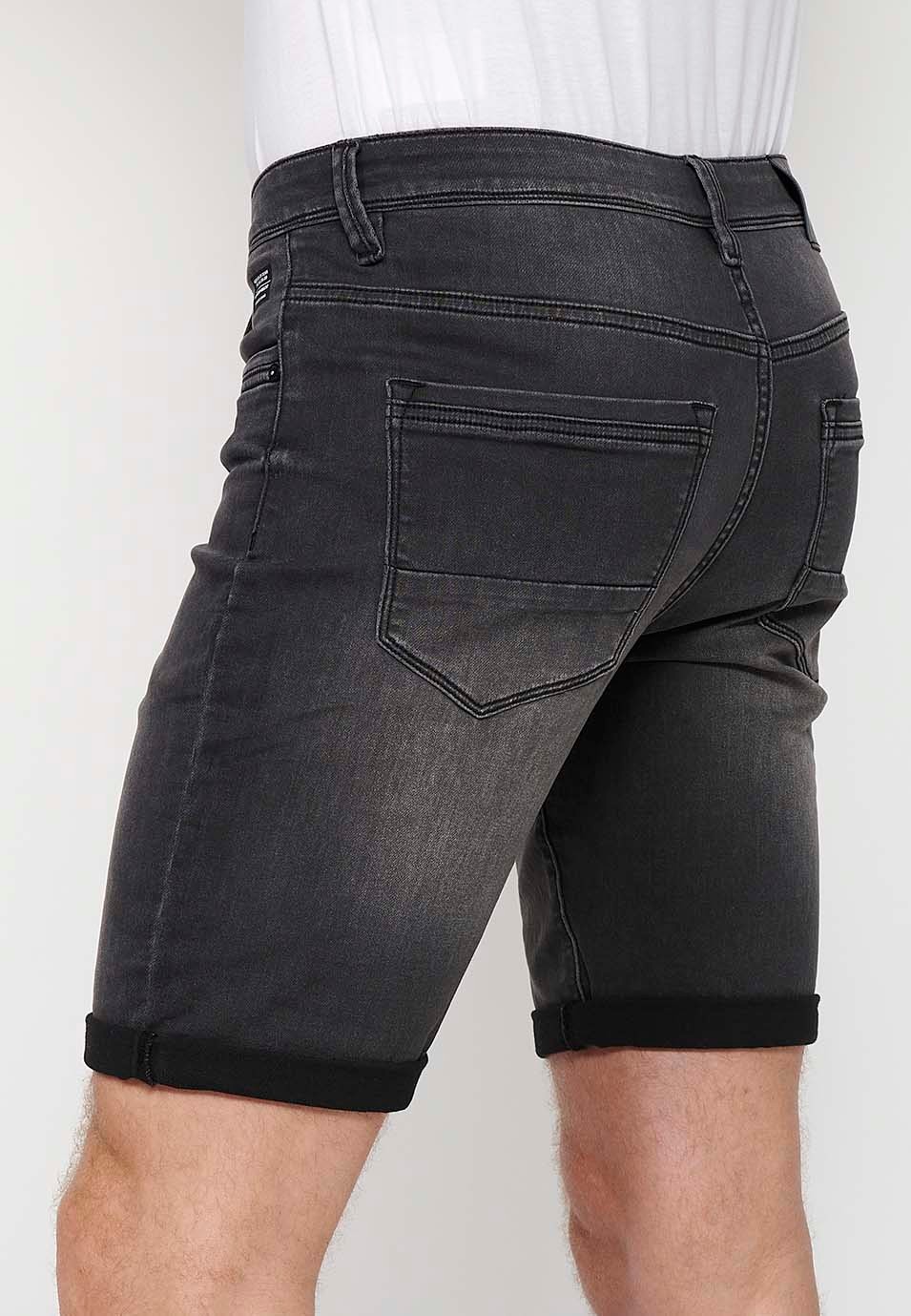 Shorts mit Umschlag und Frontverschluss mit Reißverschluss und Knopf in Schwarz für Herren 5