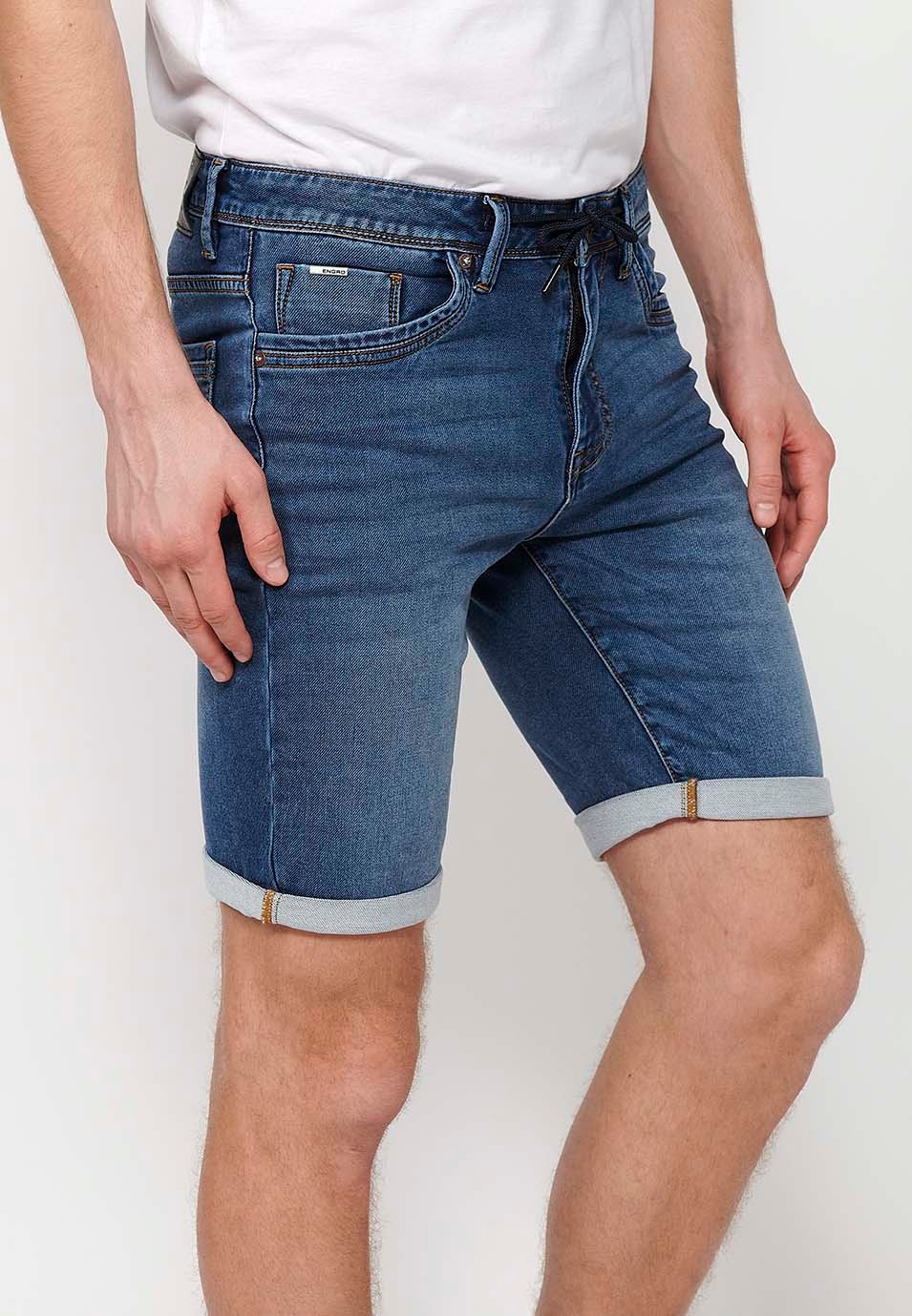 Shorts mit Umschlag und Frontverschluss mit Reißverschluss und Knopf in Blau für Herren