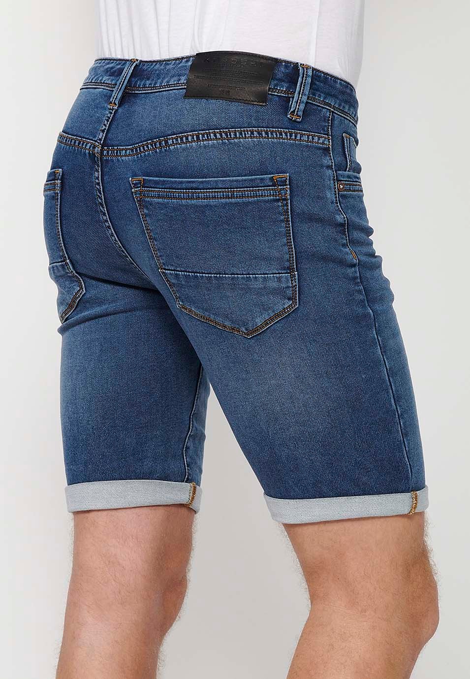 Short avec finition revers avec fermeture sur le devant avec fermeture éclair et bouton en Bleu pour Homme