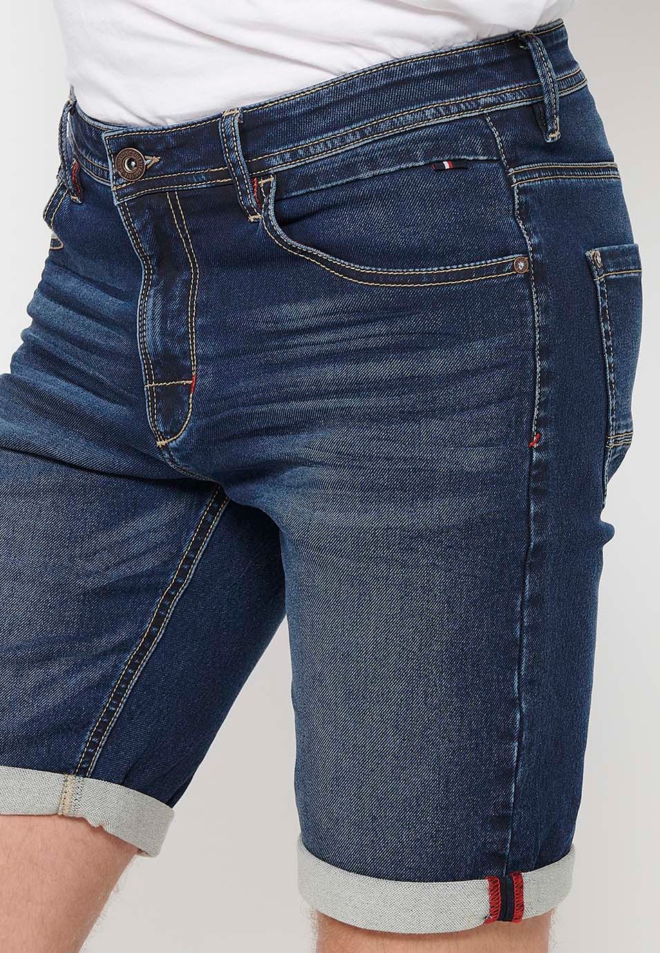 Short avec finition revers avec fermeture sur le devant avec fermeture éclair et bouton en Bleu pour Homme 6