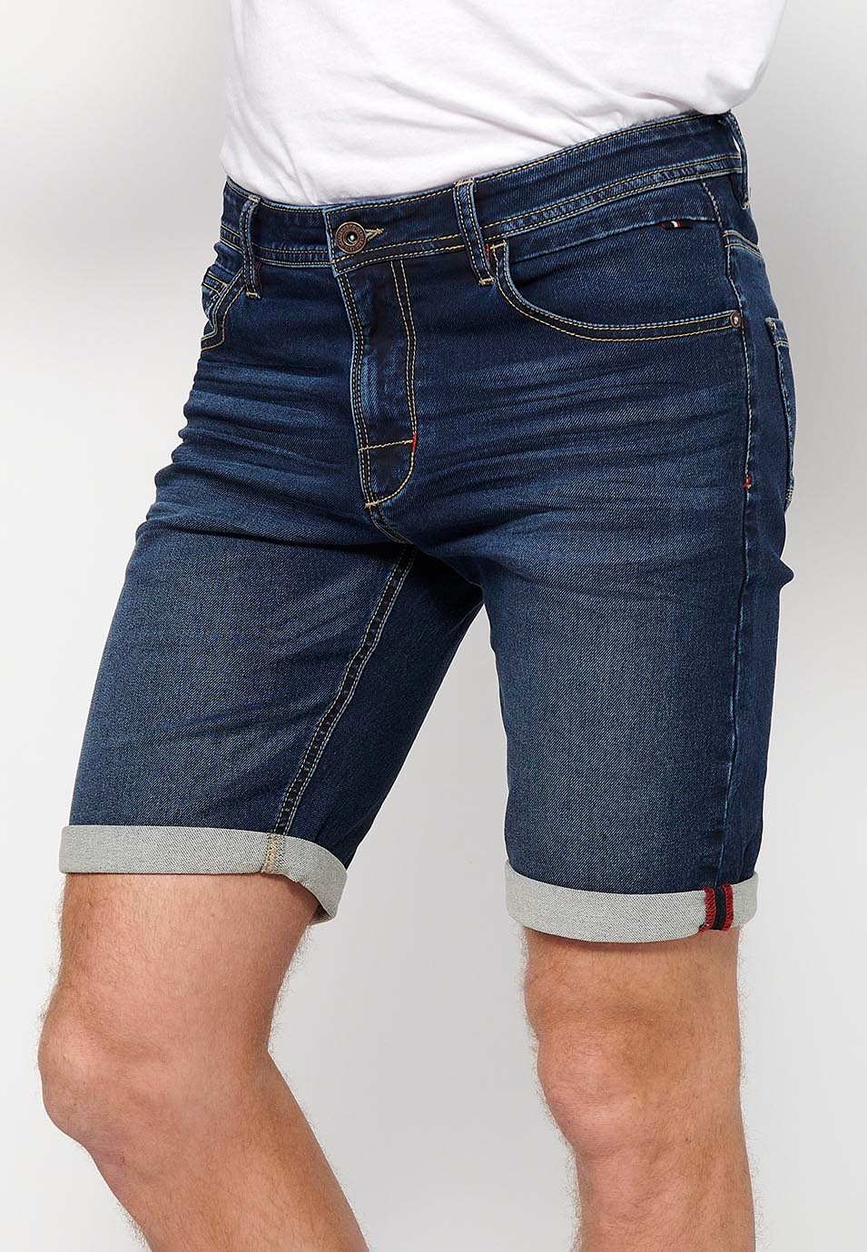 Shorts mit Umschlag und Frontverschluss mit Reißverschluss und Knopf in Blau für Herren 2