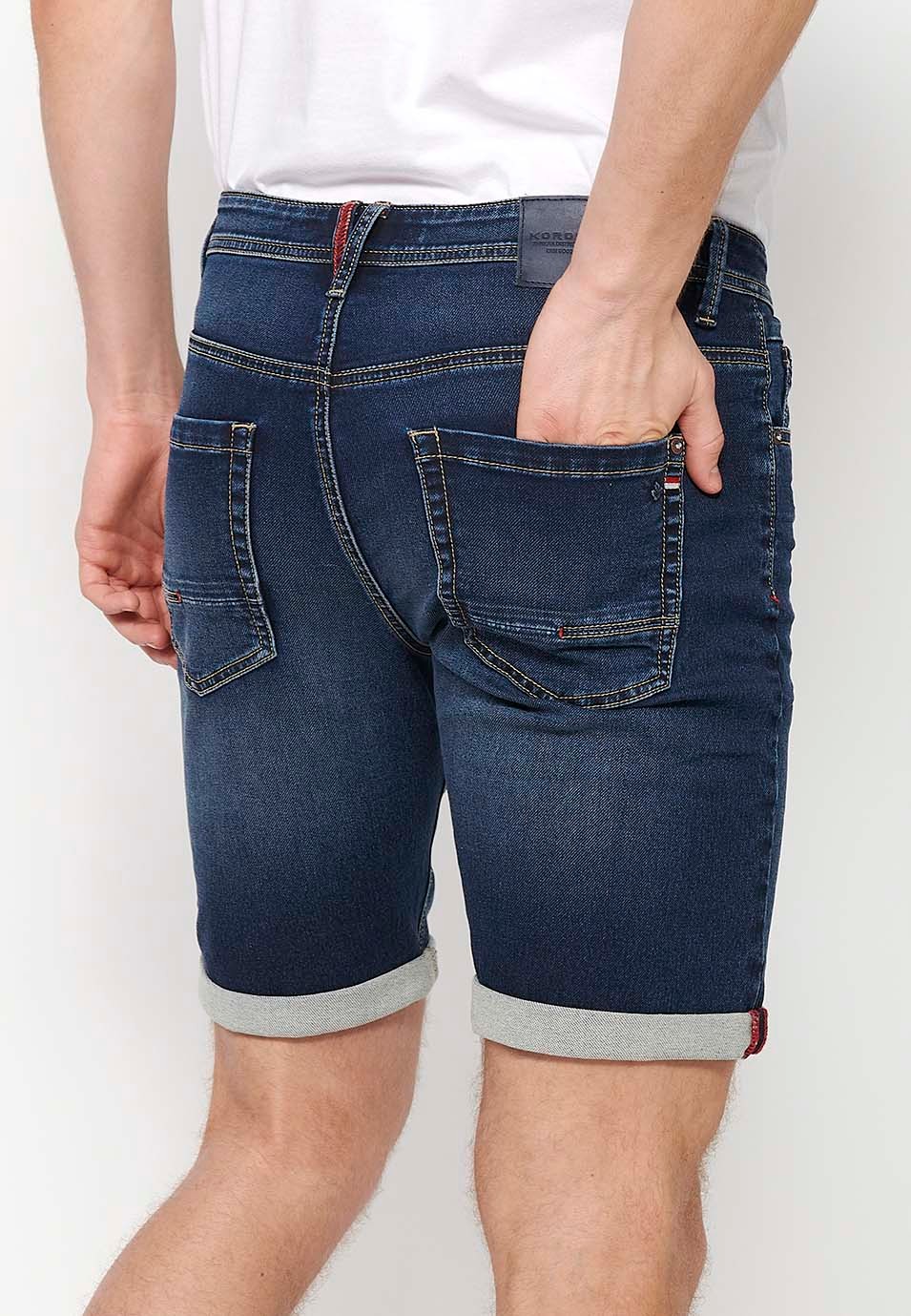 Short avec finition revers avec fermeture sur le devant avec fermeture éclair et bouton en Bleu pour Homme 8