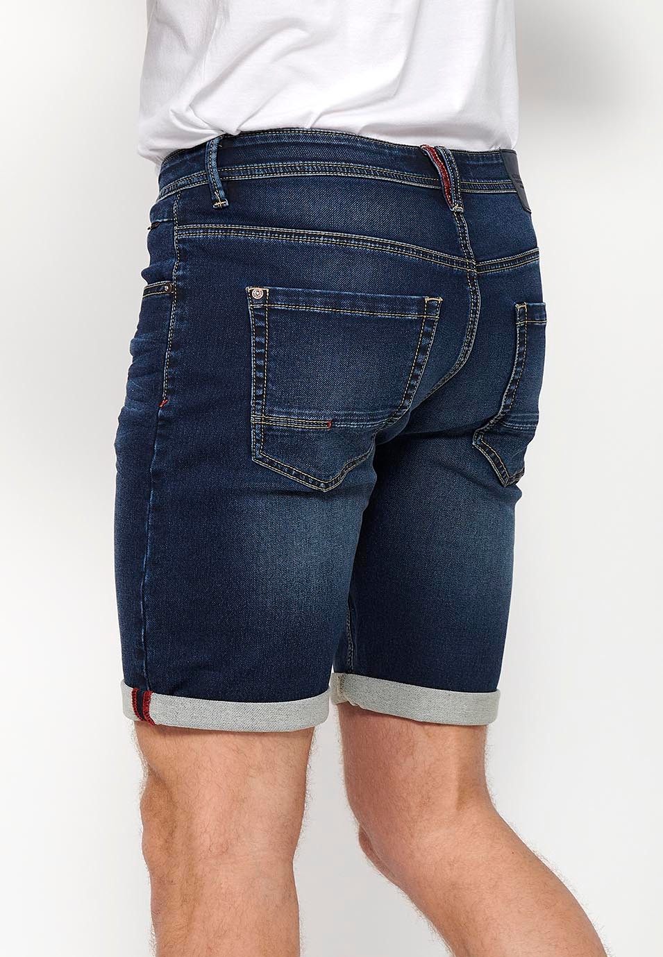 Shorts mit Umschlag und Frontverschluss mit Reißverschluss und Knopf in Blau für Herren 5