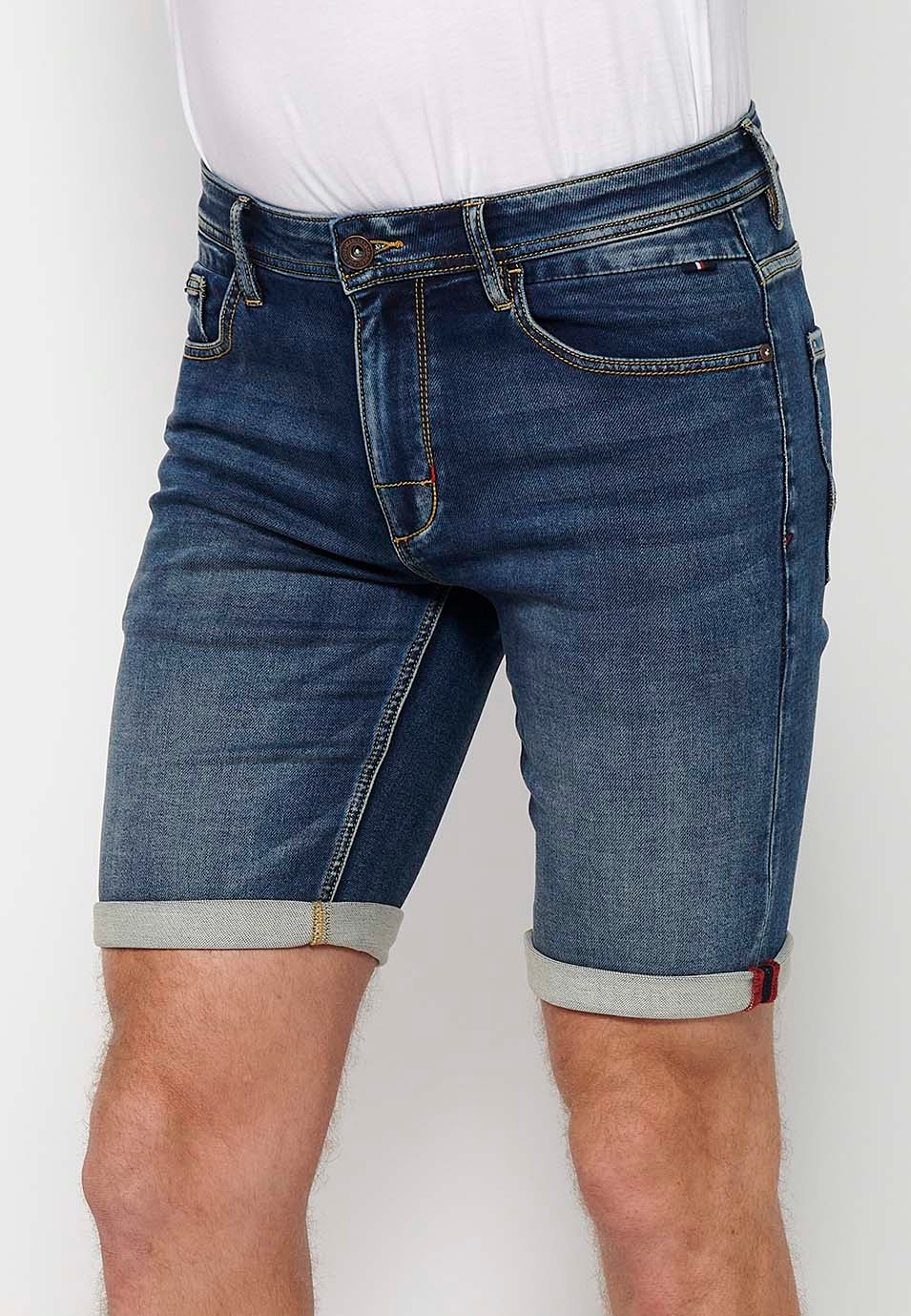 Bermuda avec fermeture à revers avec fermeture zippée et boutonnée sur le devant en Bleu pour Homme 3