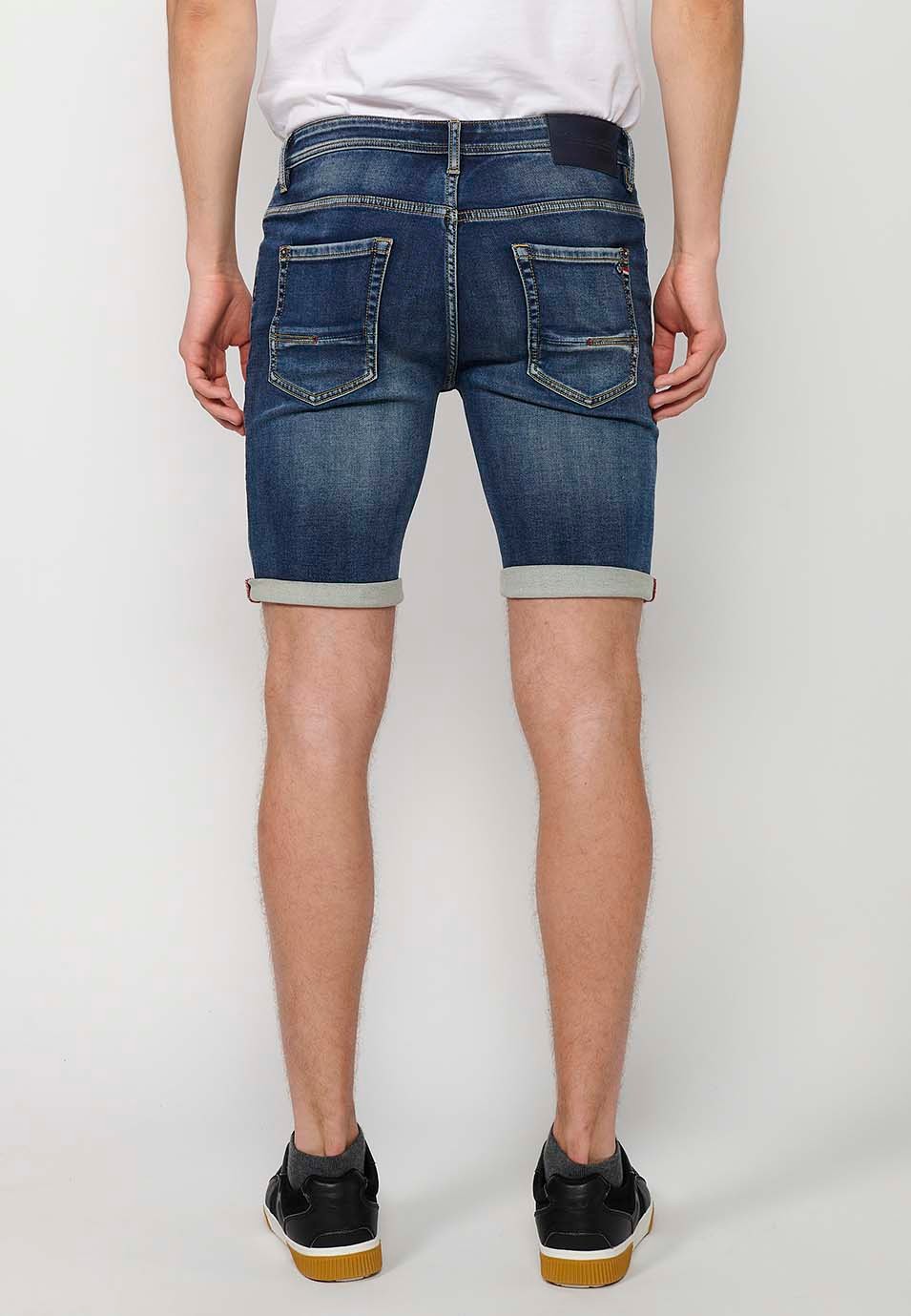 Bermuda avec fermeture à revers avec fermeture zippée et boutonnée sur le devant en Bleu pour Homme 1