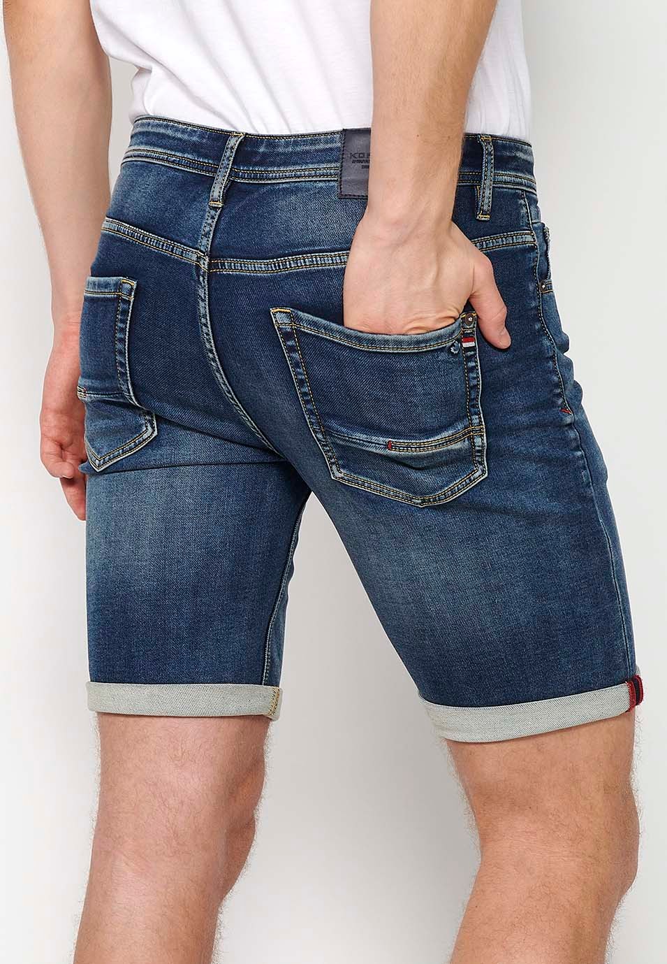 Bermuda avec fermeture à revers avec fermeture zippée et boutonnée sur le devant en Bleu pour Homme 5