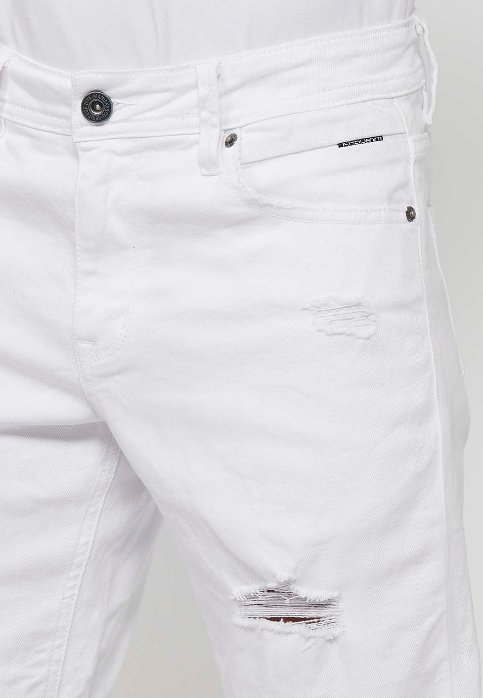 Pantalón corto Bermuda Vaquera con acabado en vuelta y Cierre delantero con cremallera y botón de Color Blanco para Hombre 9