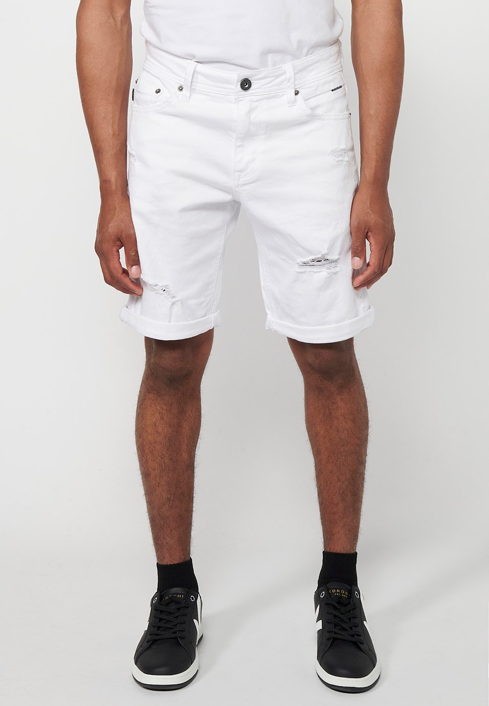 Denim Bermuda shorts with turn-up finish and front closure with zipper and button in White for Men 4