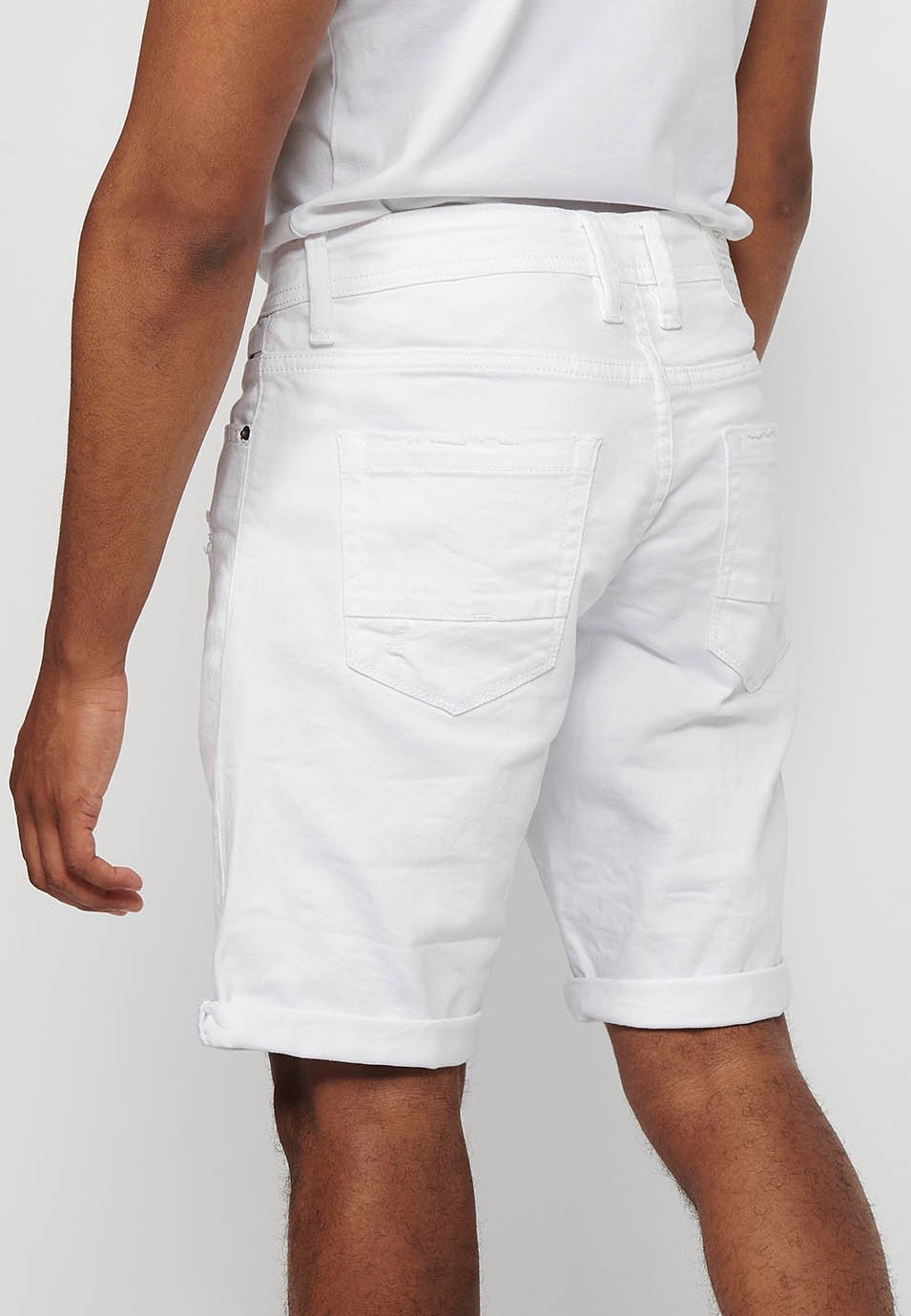 Denim Bermuda shorts with turn-up finish and front closure with zipper and button in White for Men 6