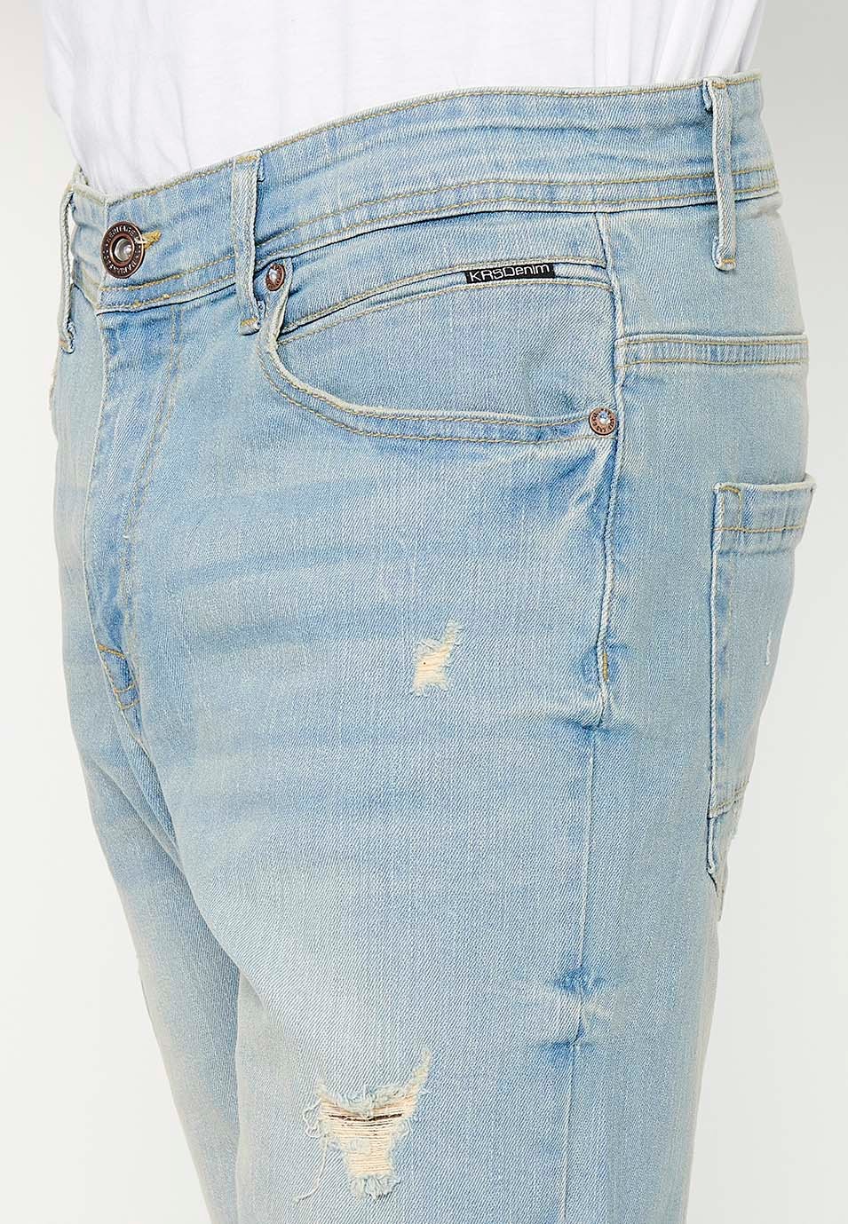 Short avec finition revers et fermeture avant avec fermeture éclair et bouton et cinq poches, une poche bleue pour homme 5