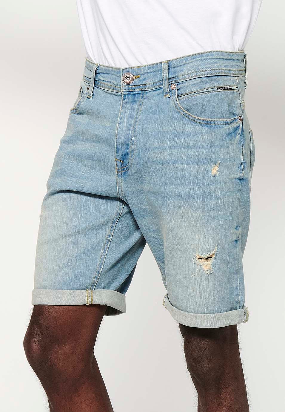 Shorts with turn-up finish and front closure with zipper and button and five pockets, one blue pocket pocket for men 7