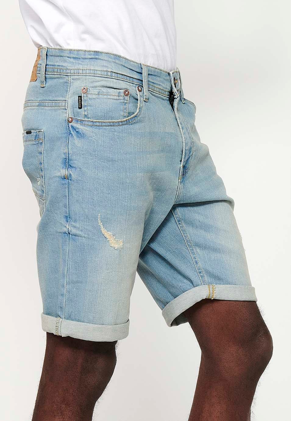 Shorts with turn-up finish and front closure with zipper and button and five pockets, one blue pocket pocket for men 9