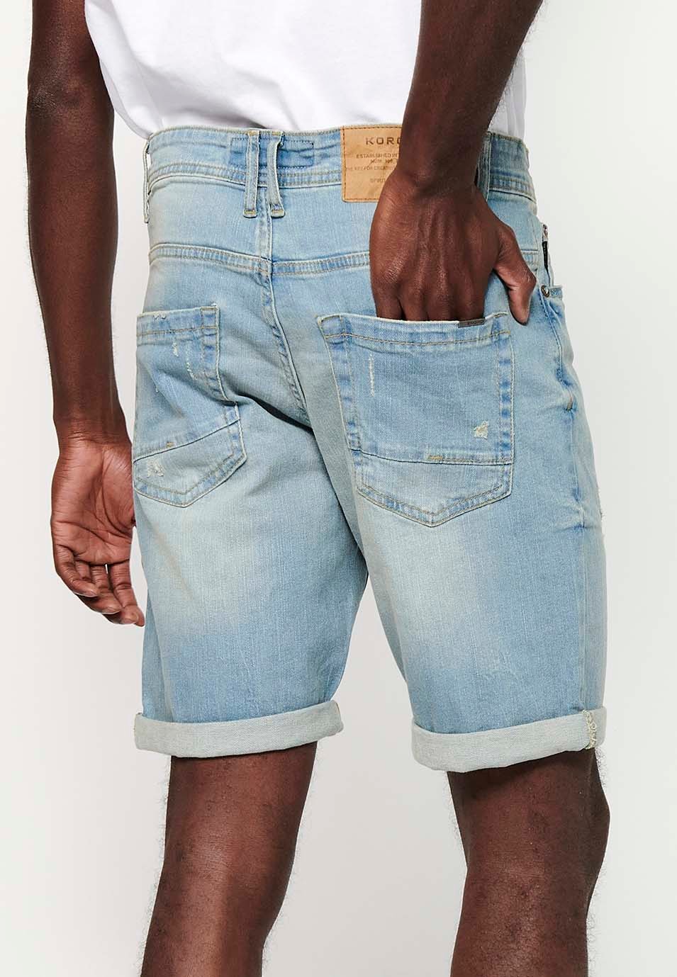 Shorts with turn-up finish and front closure with zipper and button and five pockets, one blue pocket pocket for men 6