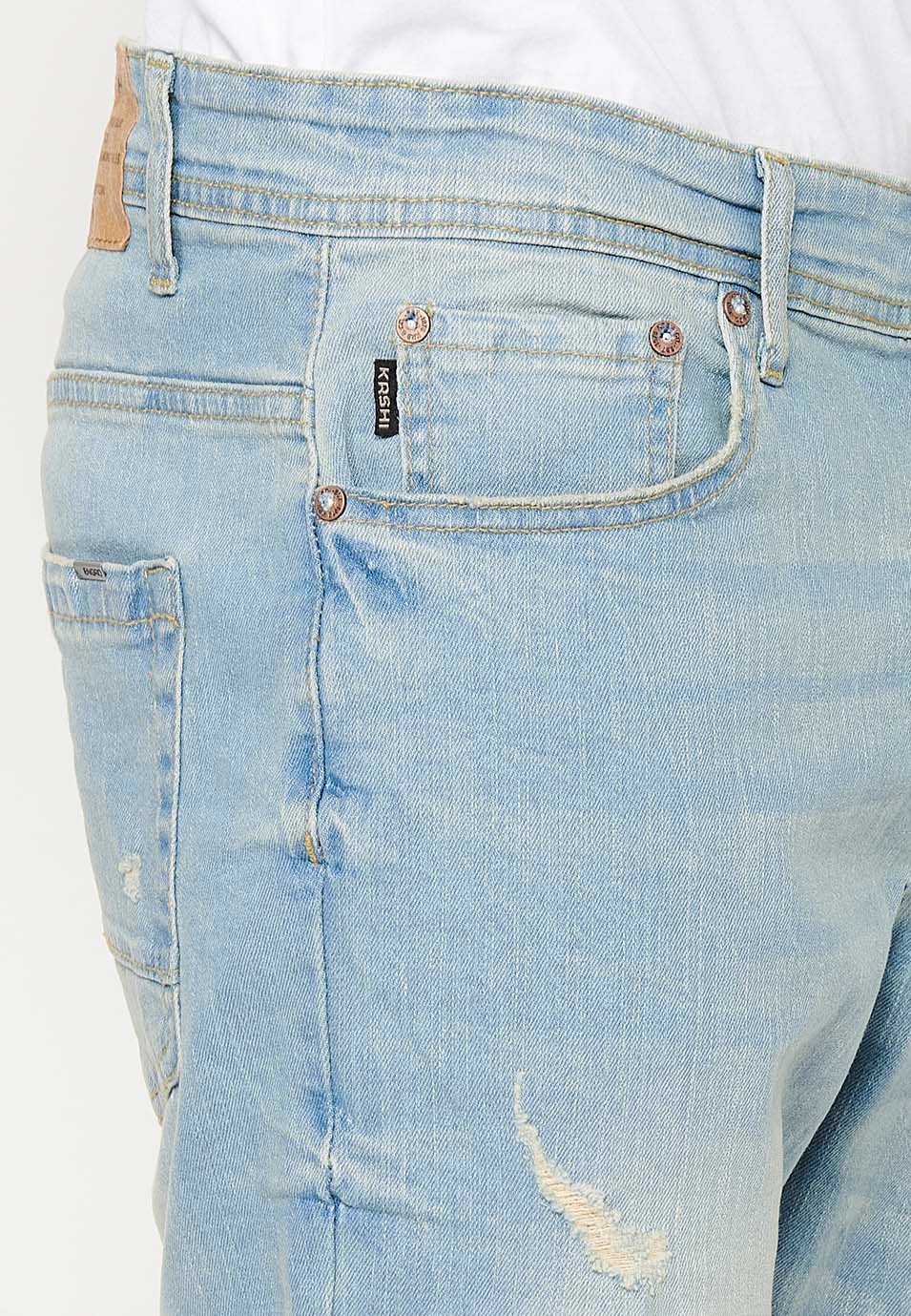 Short avec finition revers et fermeture avant avec fermeture éclair et bouton et cinq poches, une poche bleue pour homme 8