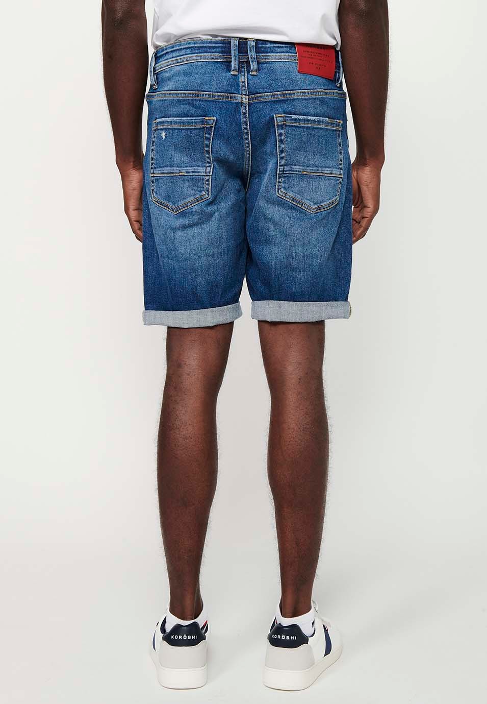 Shorts with turn-up finish and front zipper and button closure with five pockets, one blue pocket pocket for Men 1