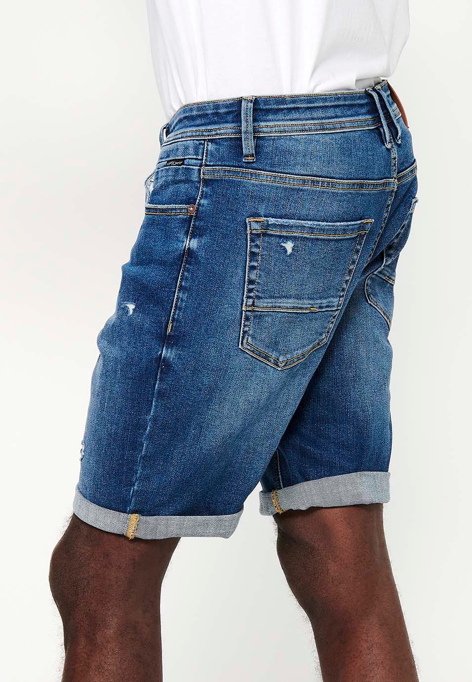 Shorts with turn-up finish and front zipper and button closure with five pockets, one blue pocket pocket for Men 8