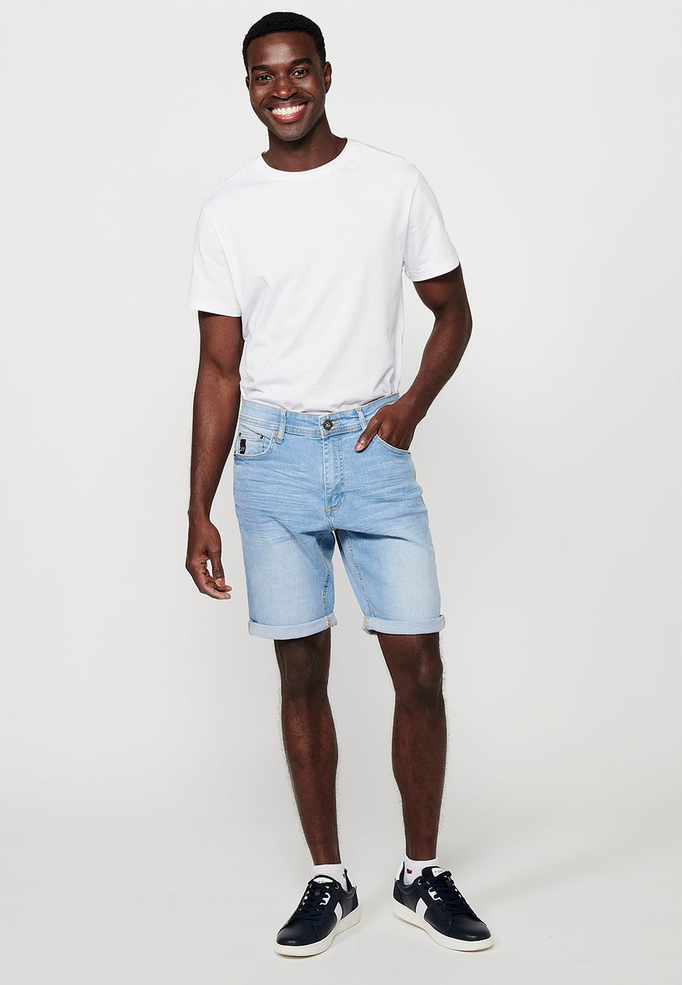 Strecth Regular Fit Denim Bermuda Shorts, blue color for men