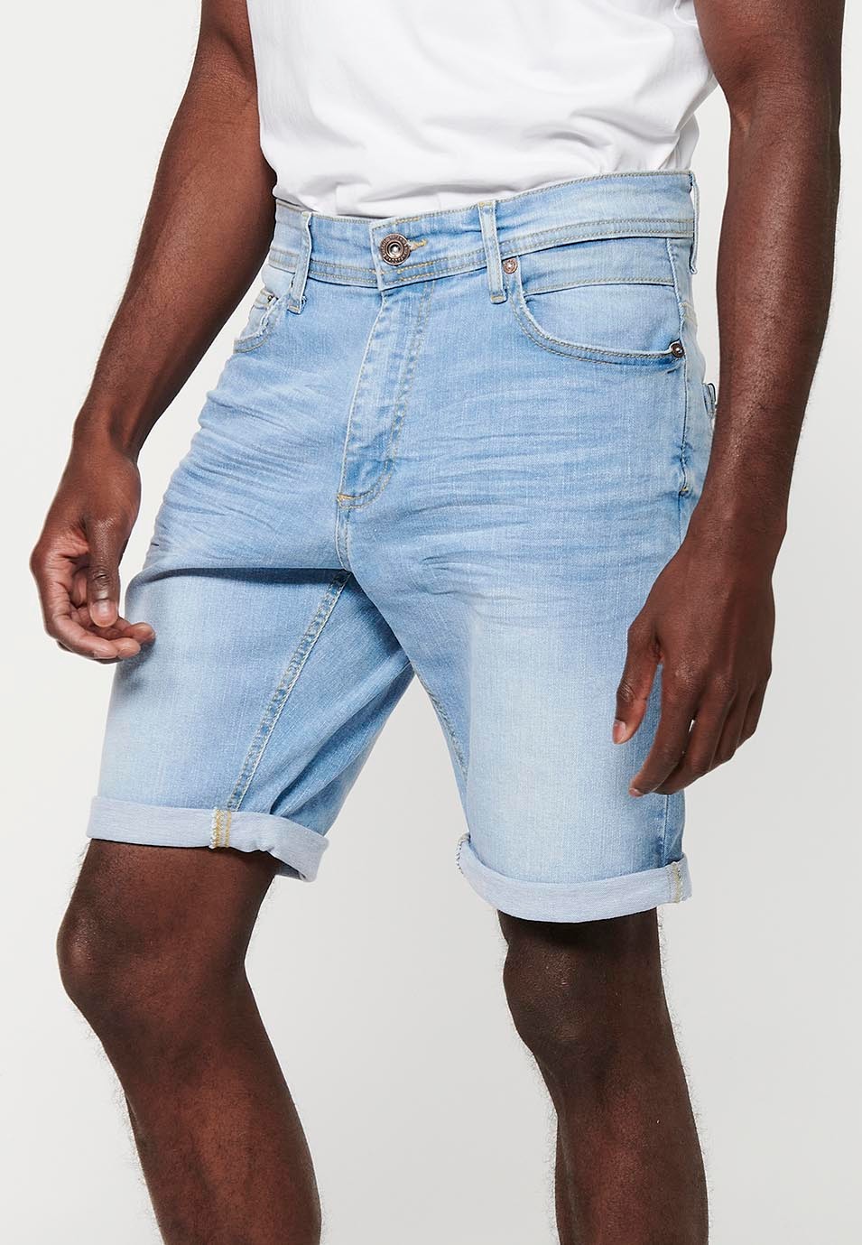 Strecth Regular Fit Denim Bermuda Shorts, blue color for men