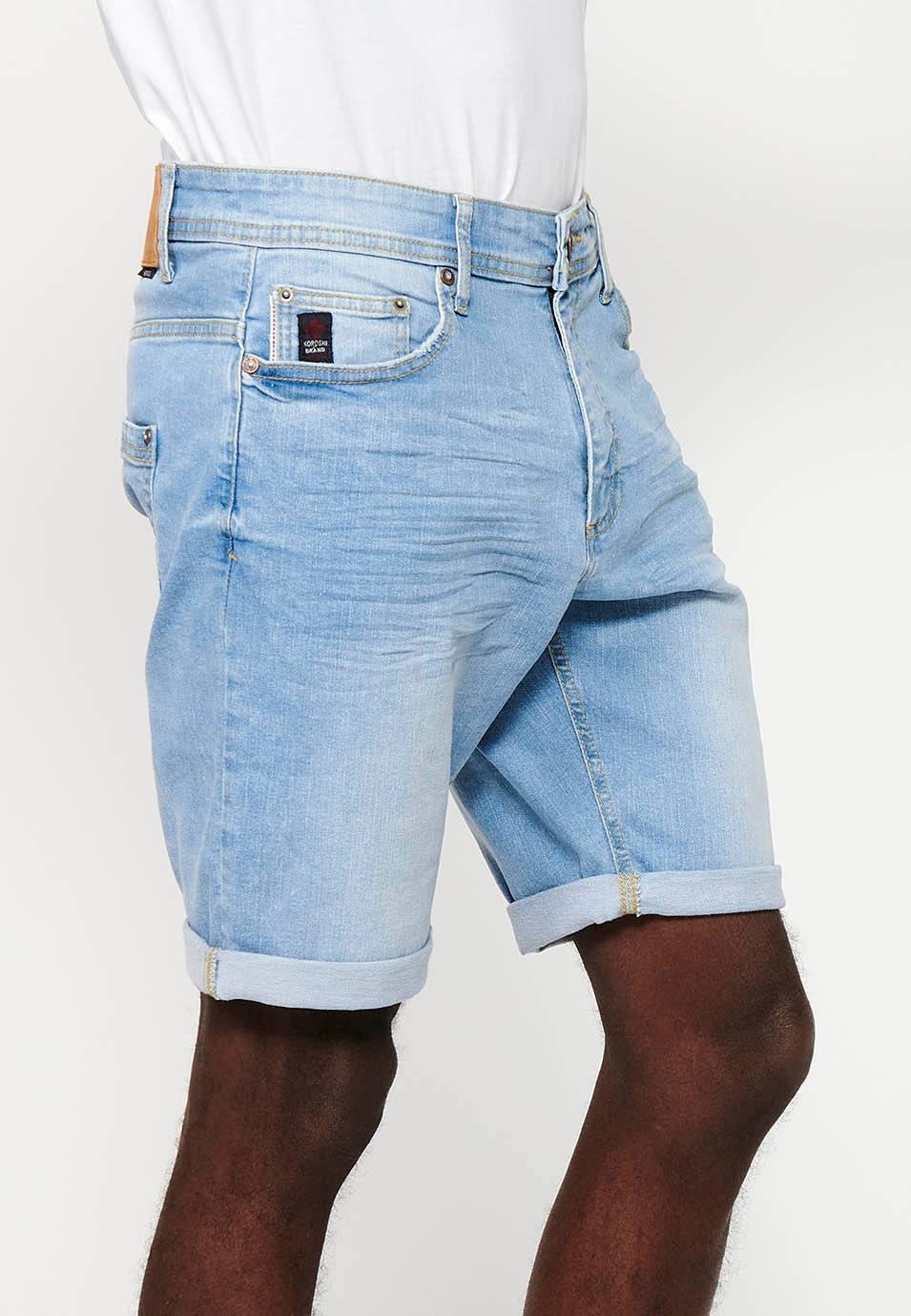 Strecth Regular Fit Denim Bermuda Shorts, blue color for men