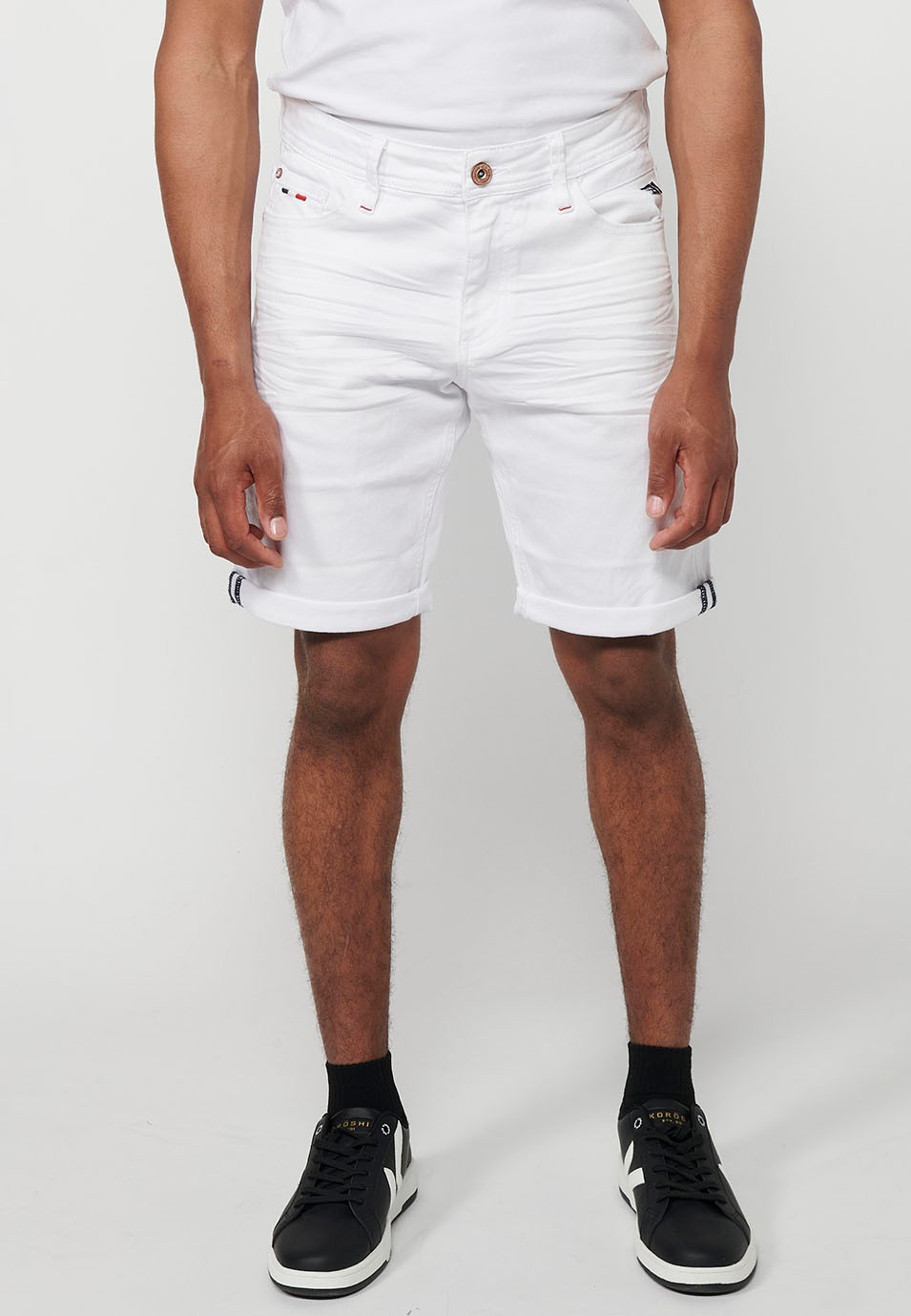 Denim Bermuda shorts with turn-up finish and front closure with zipper and button in White for Men 2