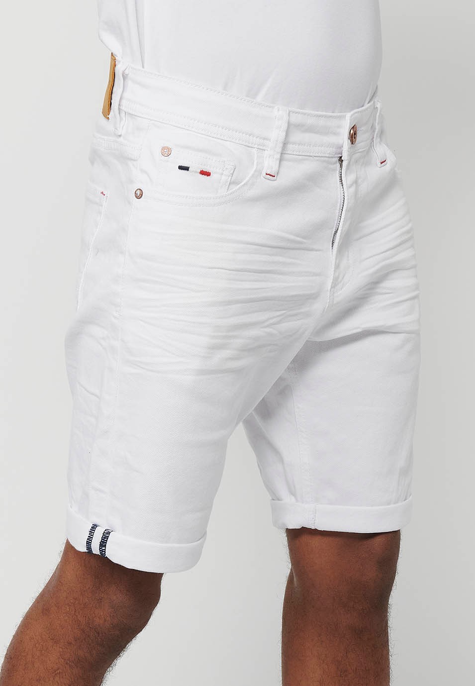 Denim Bermuda shorts with turn-up finish and front closure with zipper and button in White for Men 3