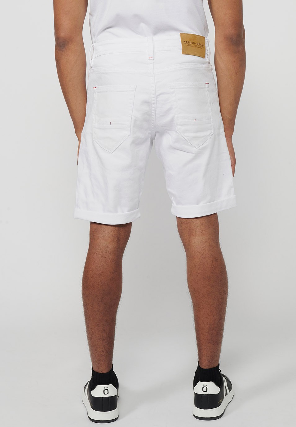 Denim Bermuda shorts with turn-up finish and front closure with zipper and button in White for Men 1