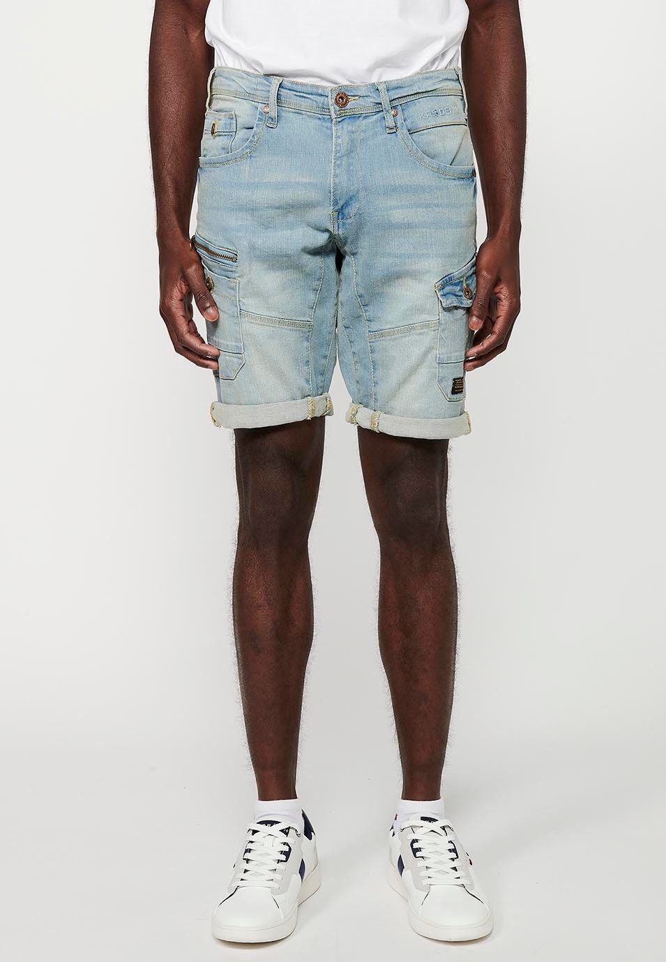 Strecth Regular Fit Denim Bermuda Shorts, light blue color for men