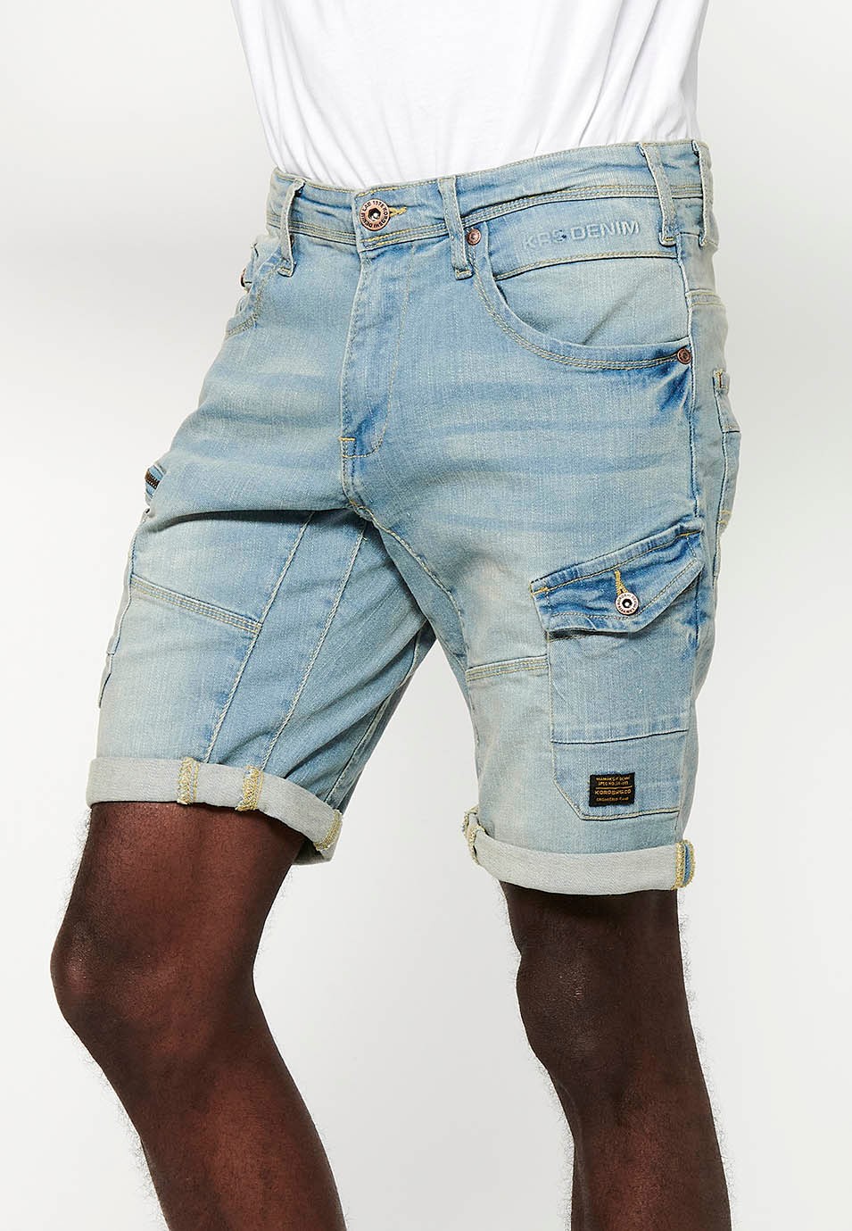 Strecth Regular Fit Denim Bermuda Shorts, light blue color for men