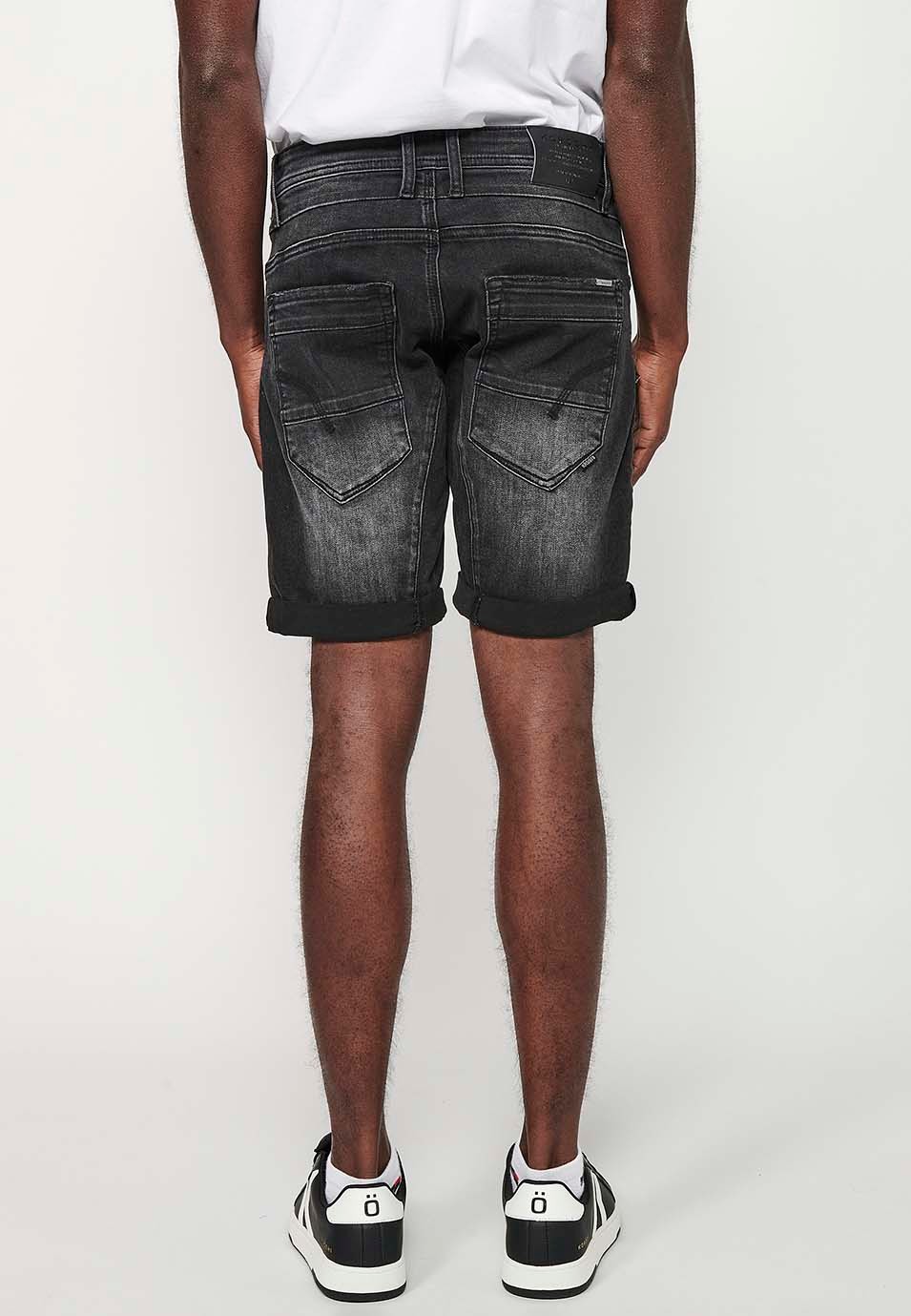 Shorts mit Umschlag und Frontverschluss mit Reißverschluss und Knopf mit fünf Taschen, einer Tasche und Frontdetails in Schwarz für Herren 9