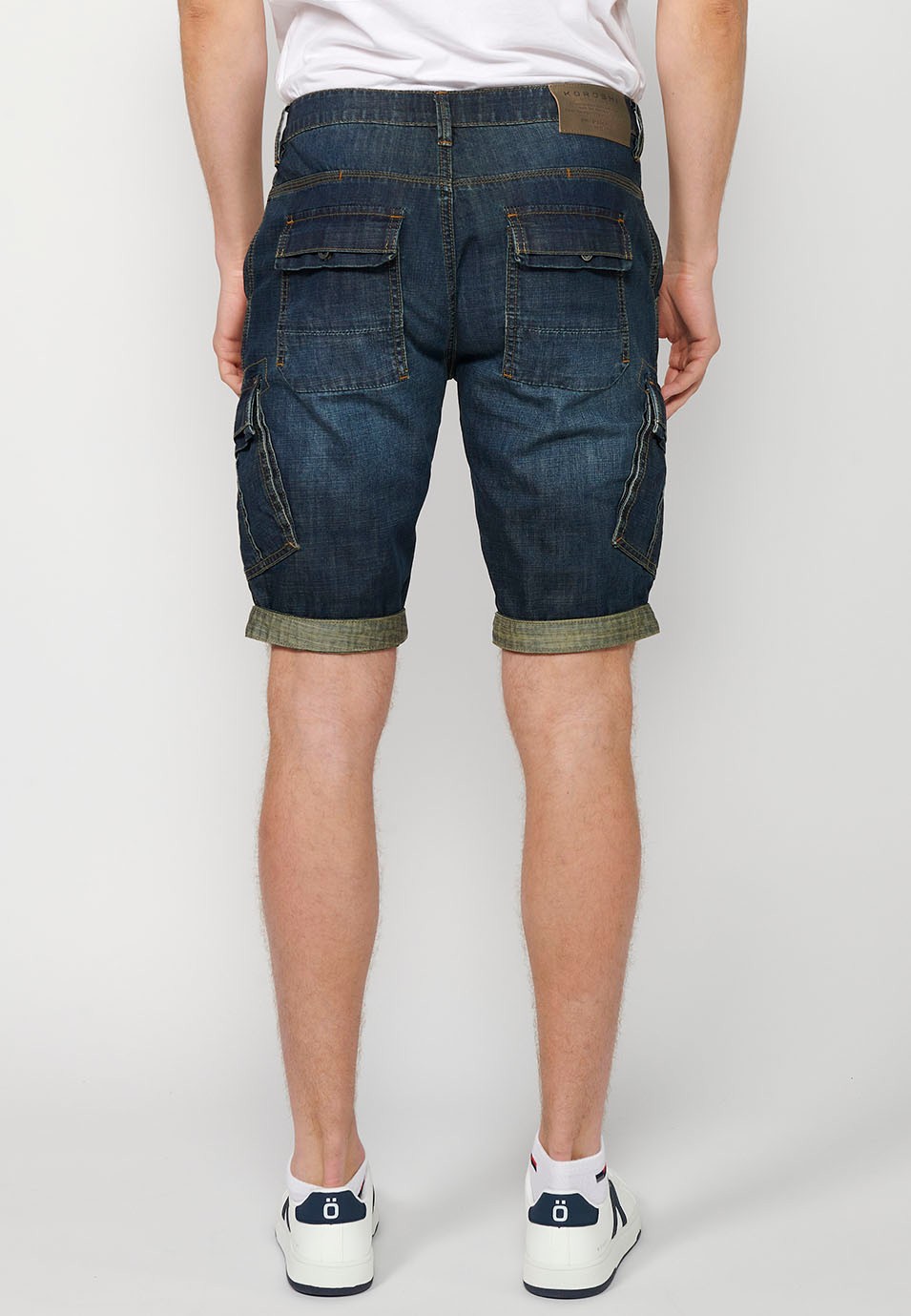 Blue Denim Bermuda Shorts with Side Cargo Pockets and Front Closure with Zipper and Button for Men 6
